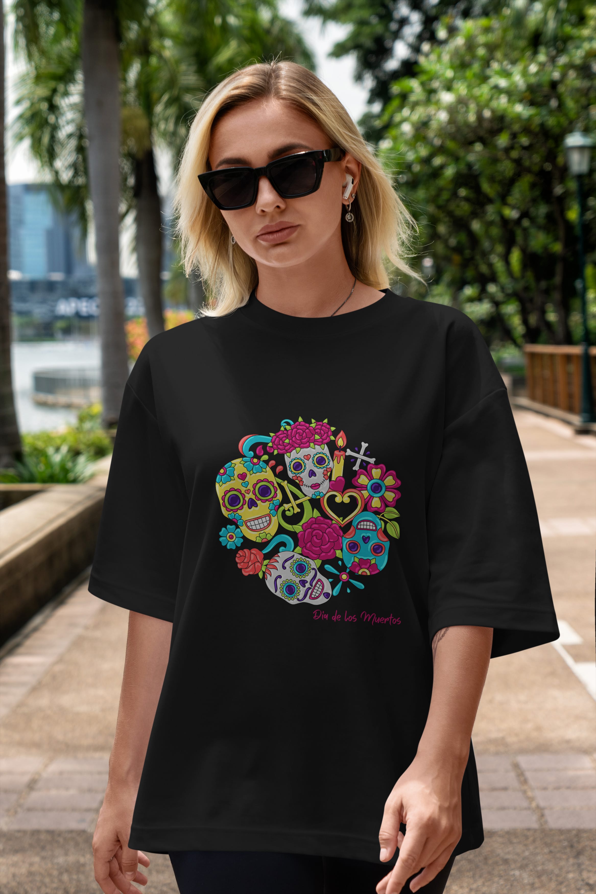 Dia de los Muertos Ön Baskılı Oversize t-shirt Erkek Kadın Unisex