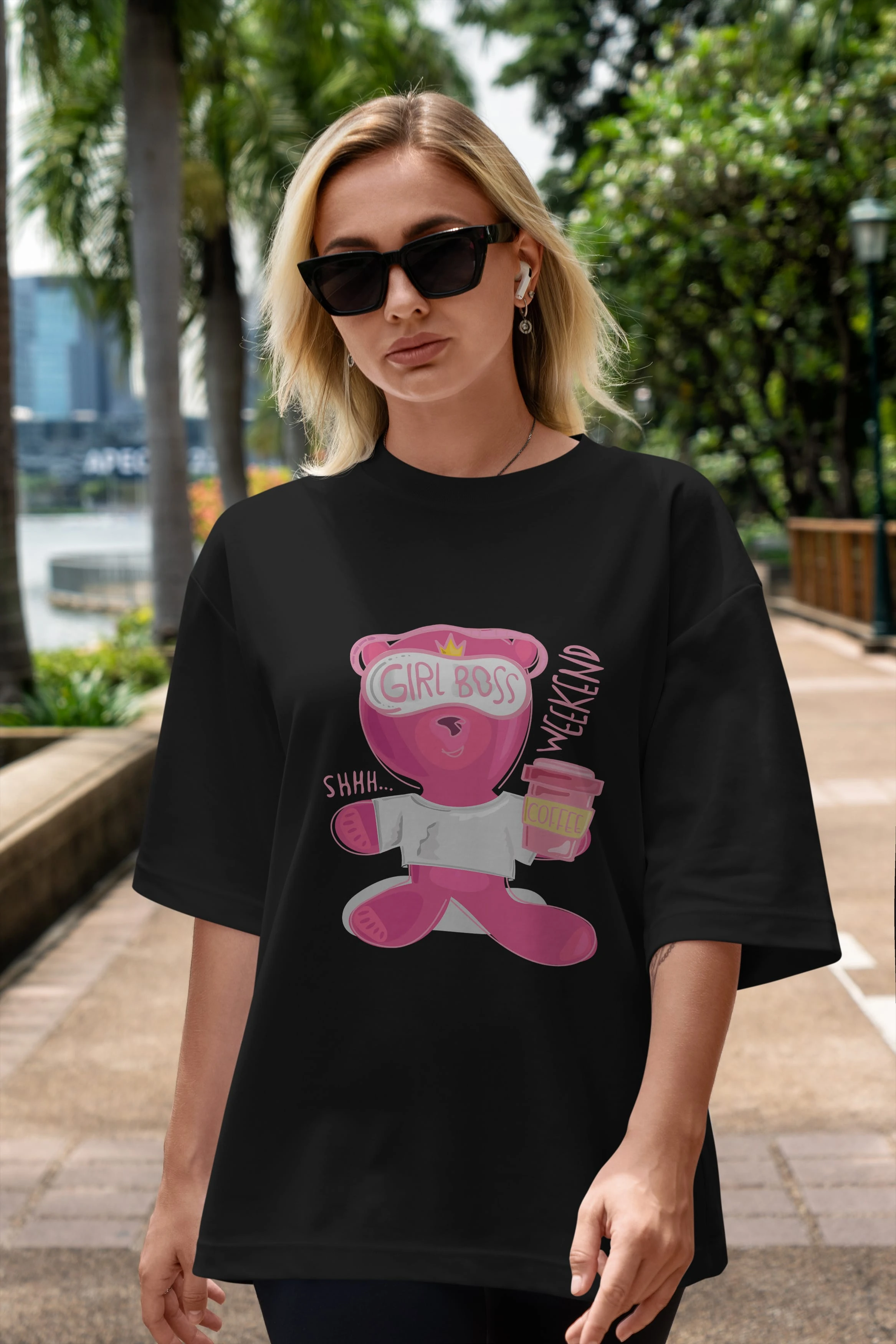 Girl Boss Bear Ön Baskılı Oversize t-shirt Erkek Kadın Unisex