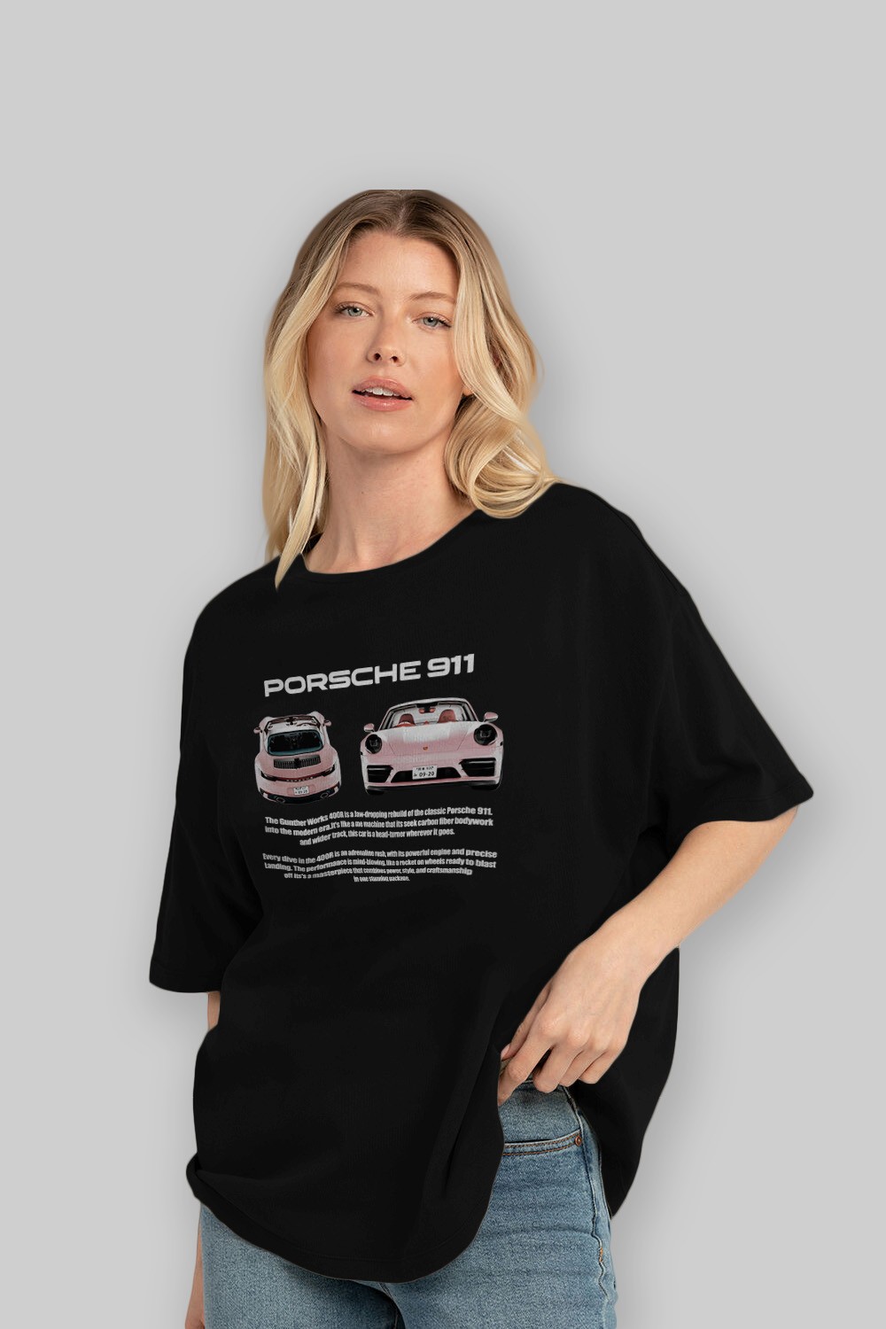 PORSCHE 911 PINK 1 Ön Baskılı Oversize t-shirt Erkek Kadın Unisex %100 Pamuk Bisiklet Yaka tişort