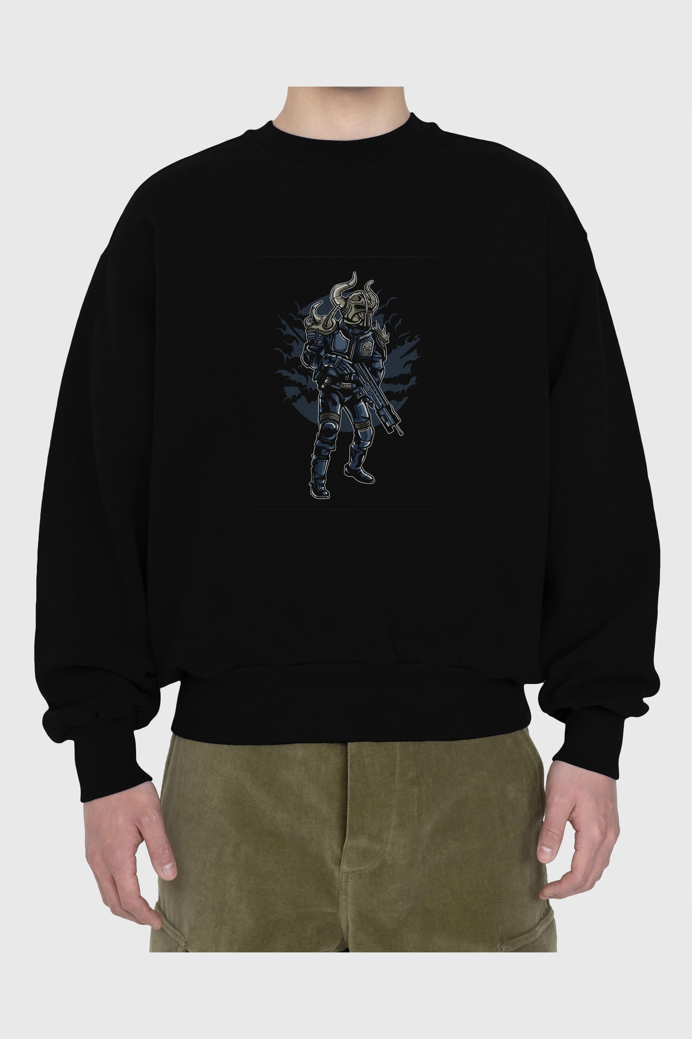 Viking Soldier Ön Baskılı Oversize Sweatshirt Erkek Kadın Unisex