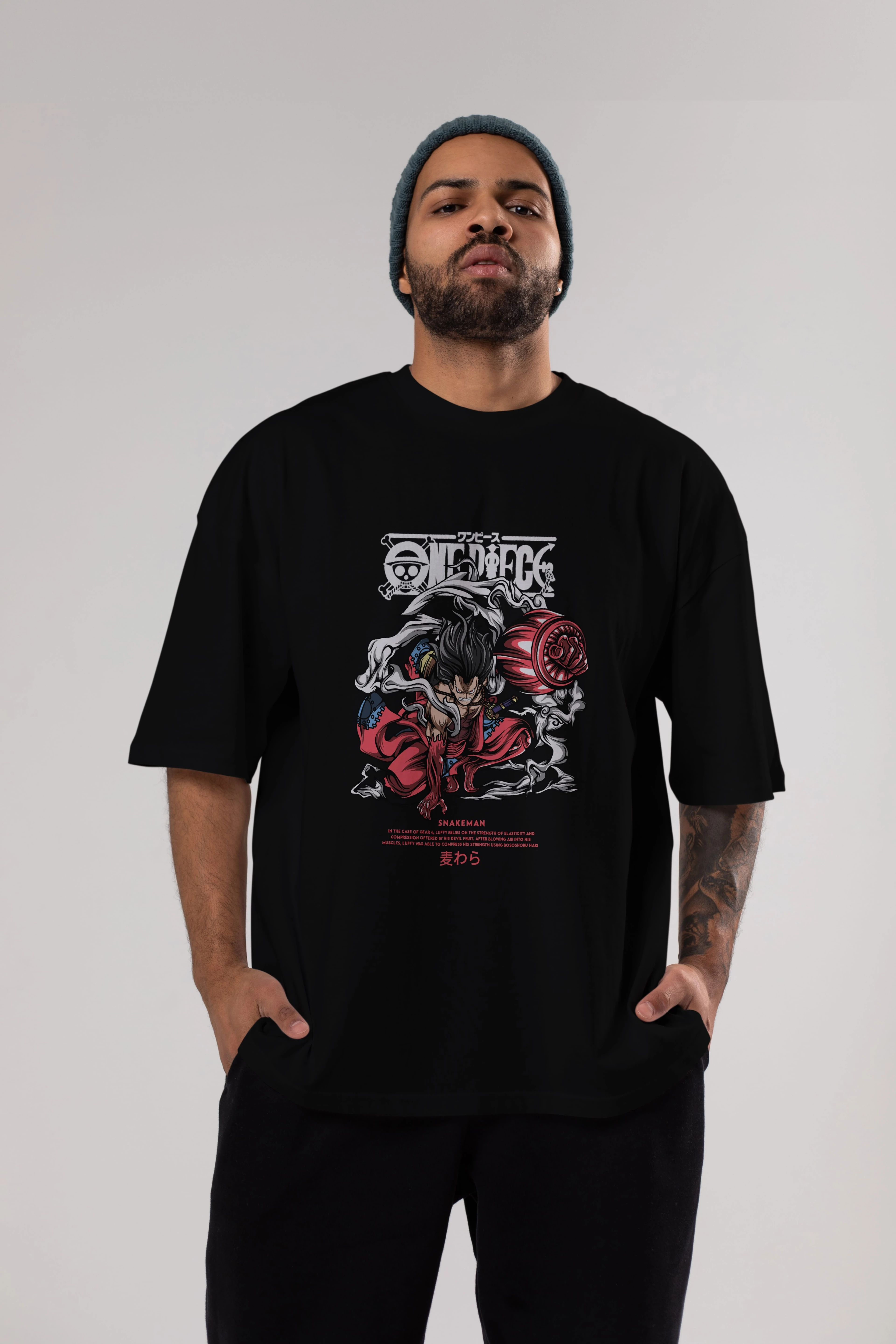 One Piece Snakeman Anime Ön Baskılı Oversize t-shirt %100 pamuk Erkek Kadın Unisex