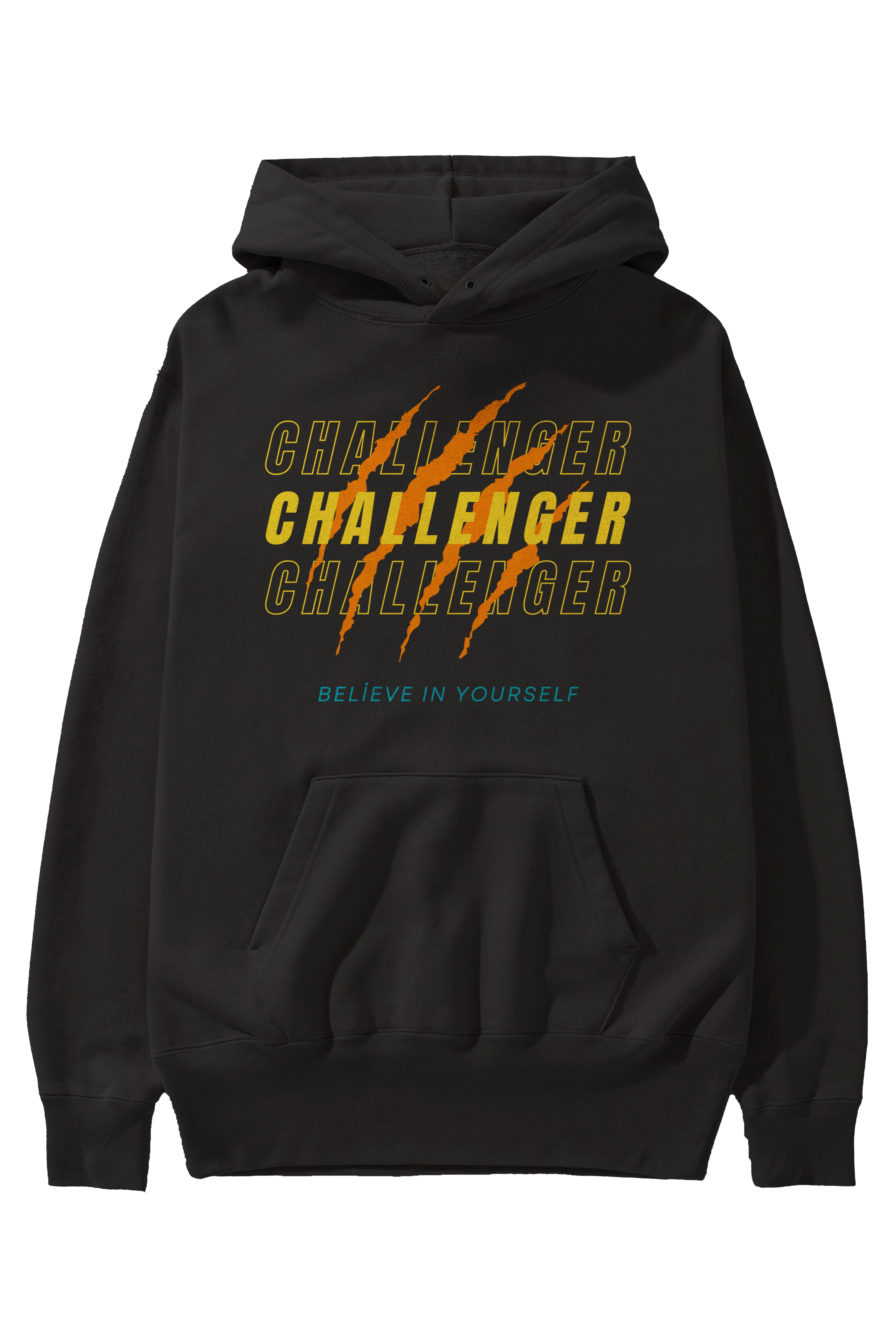 Challenger Yazılı Ön Baskılı Oversize Hoodie Kapüşonlu Sweatshirt Erkek Kadın Unisex