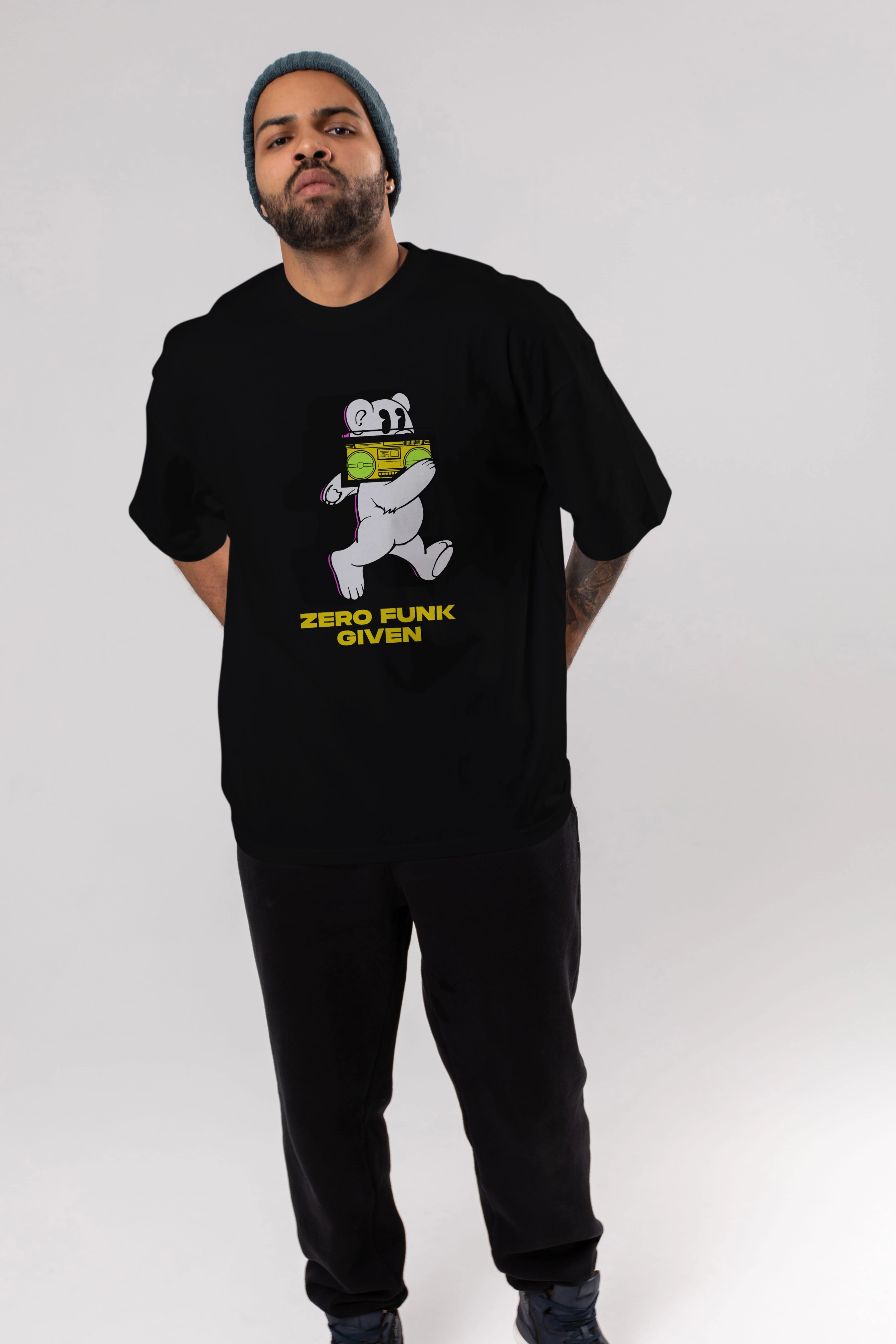Zero Funk Given Bear Ön Baskılı Oversize t-shirt Erkek Kadın Unisex