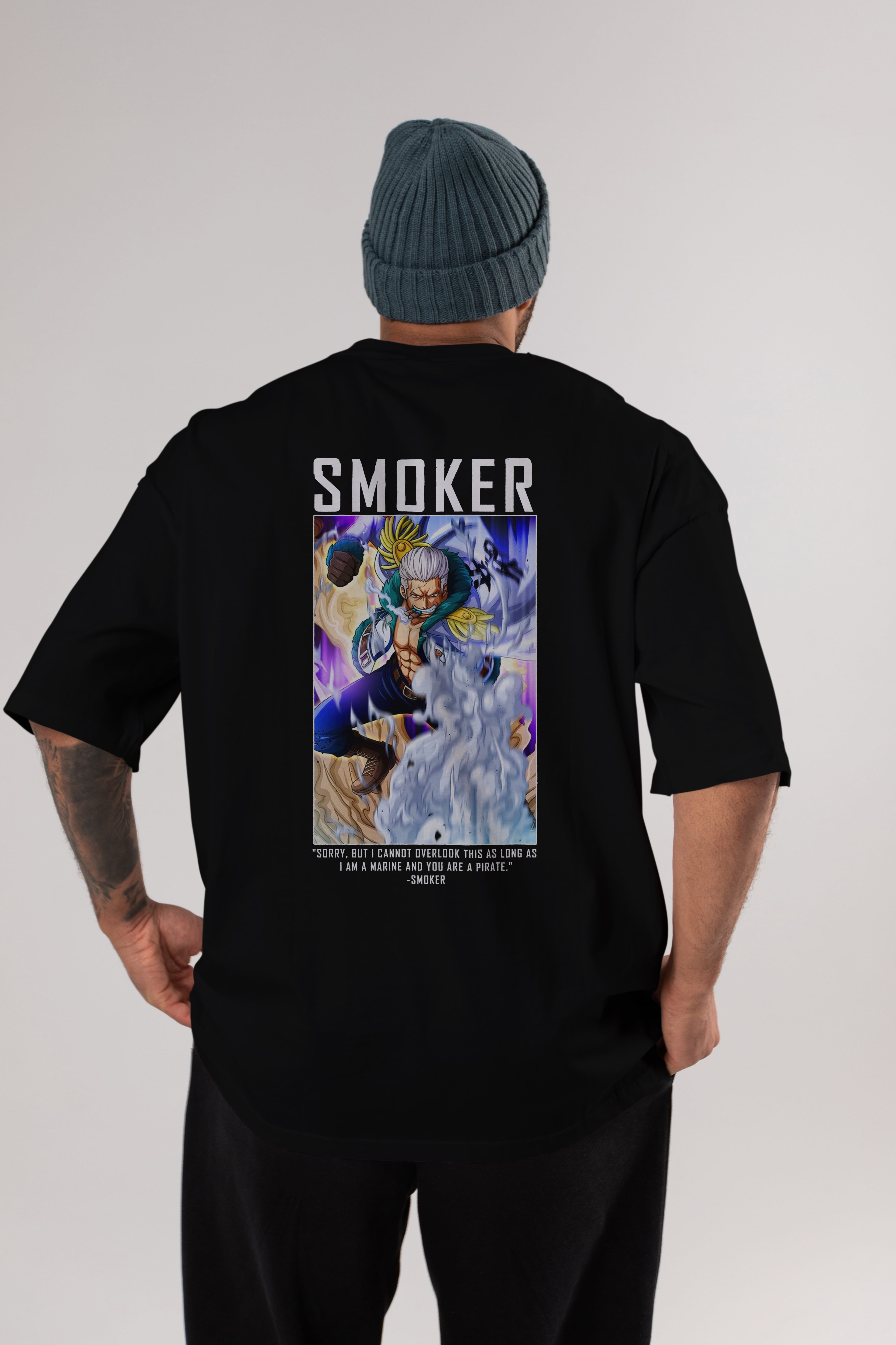 Smoker Anime Arka Baskılı Oversize t-shirt Erkek Kadın Unisex %100 pamuk tişort
