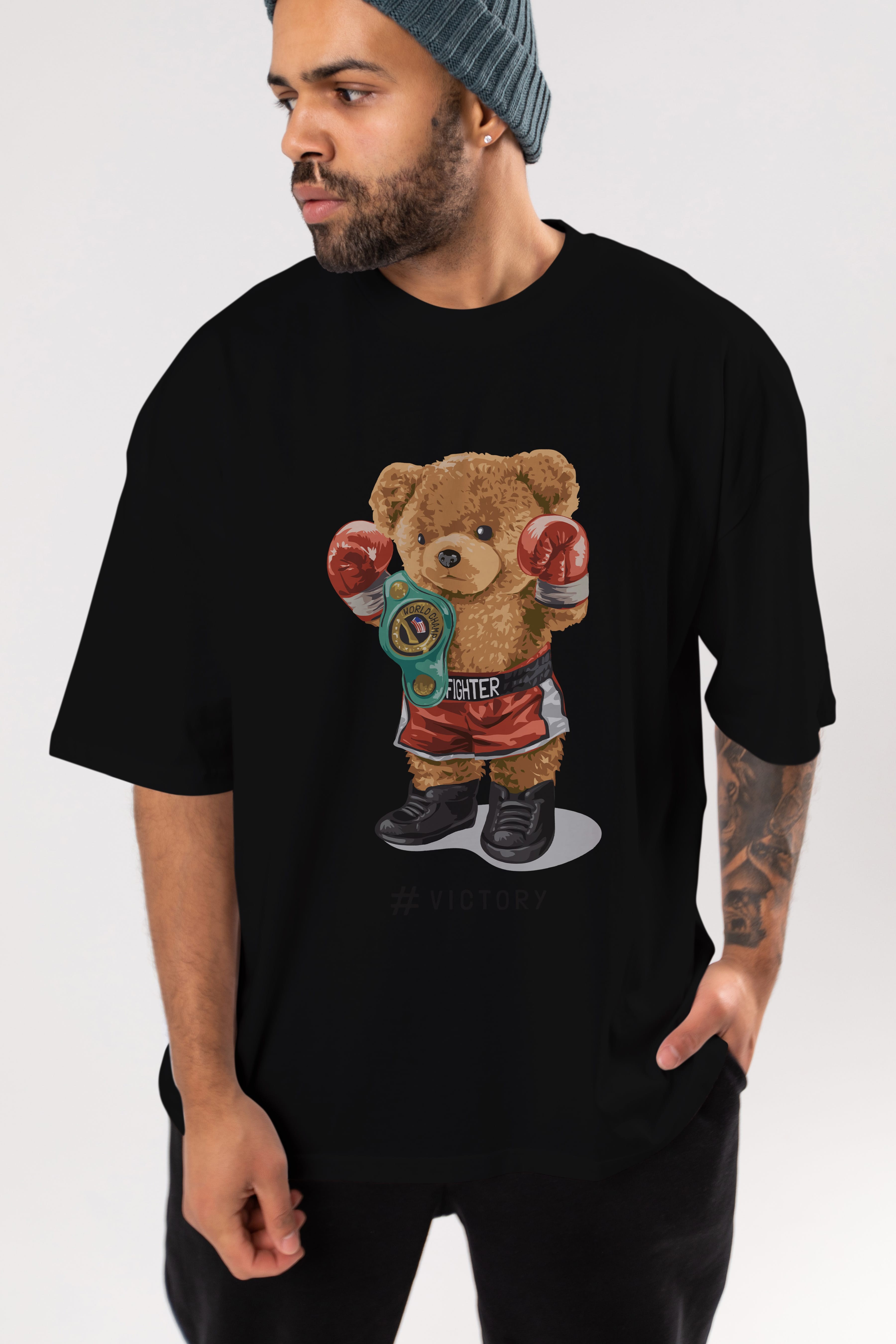 Teddy Bear Victory Ön Baskılı Oversize t-shirt Erkek Kadın Unisex %100 Pamuk