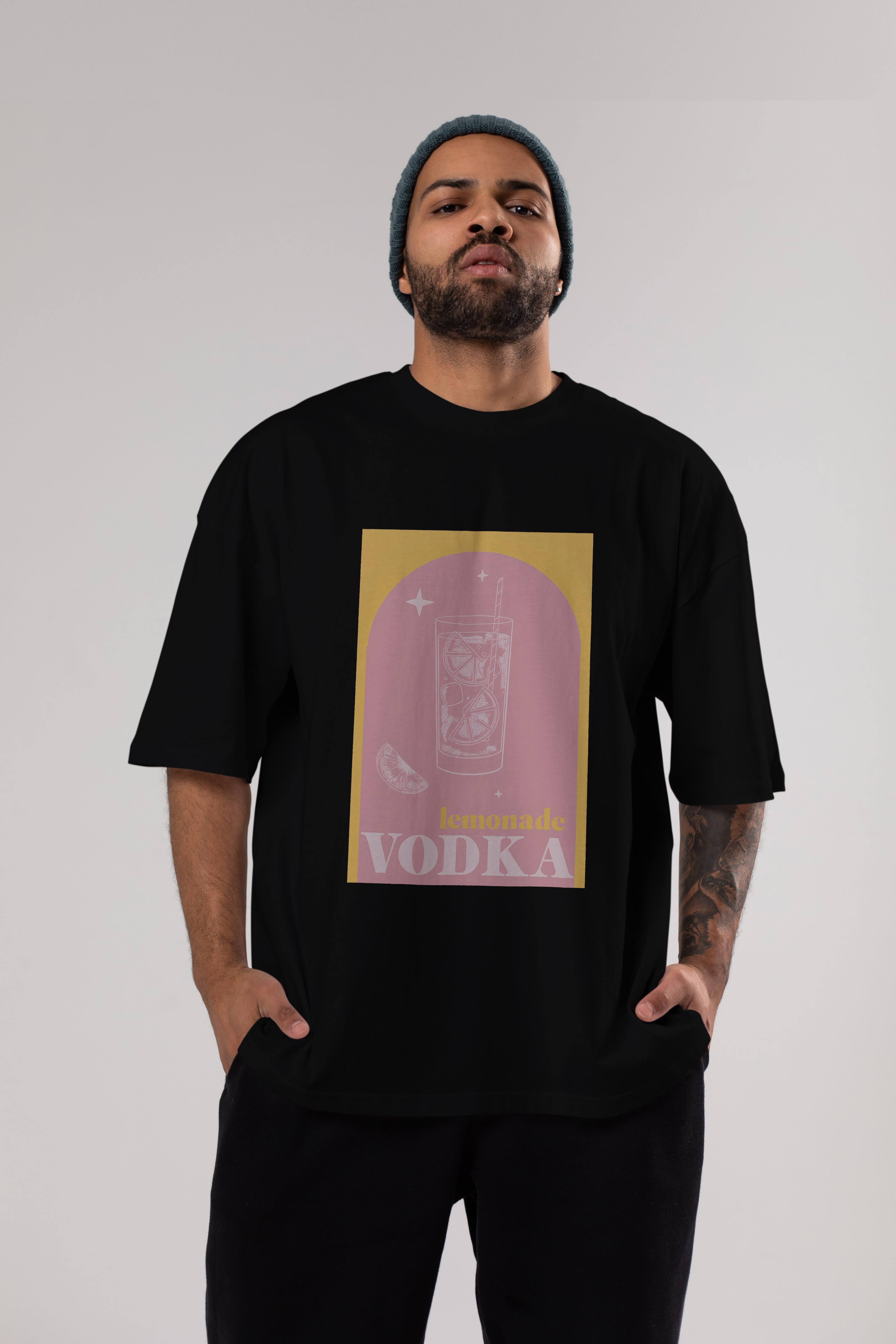 Vodka Limon Ön Baskılı Oversize t-shirt Erkek Kadın Unisex %100 Pamuk Bisiklet Yaka tişort