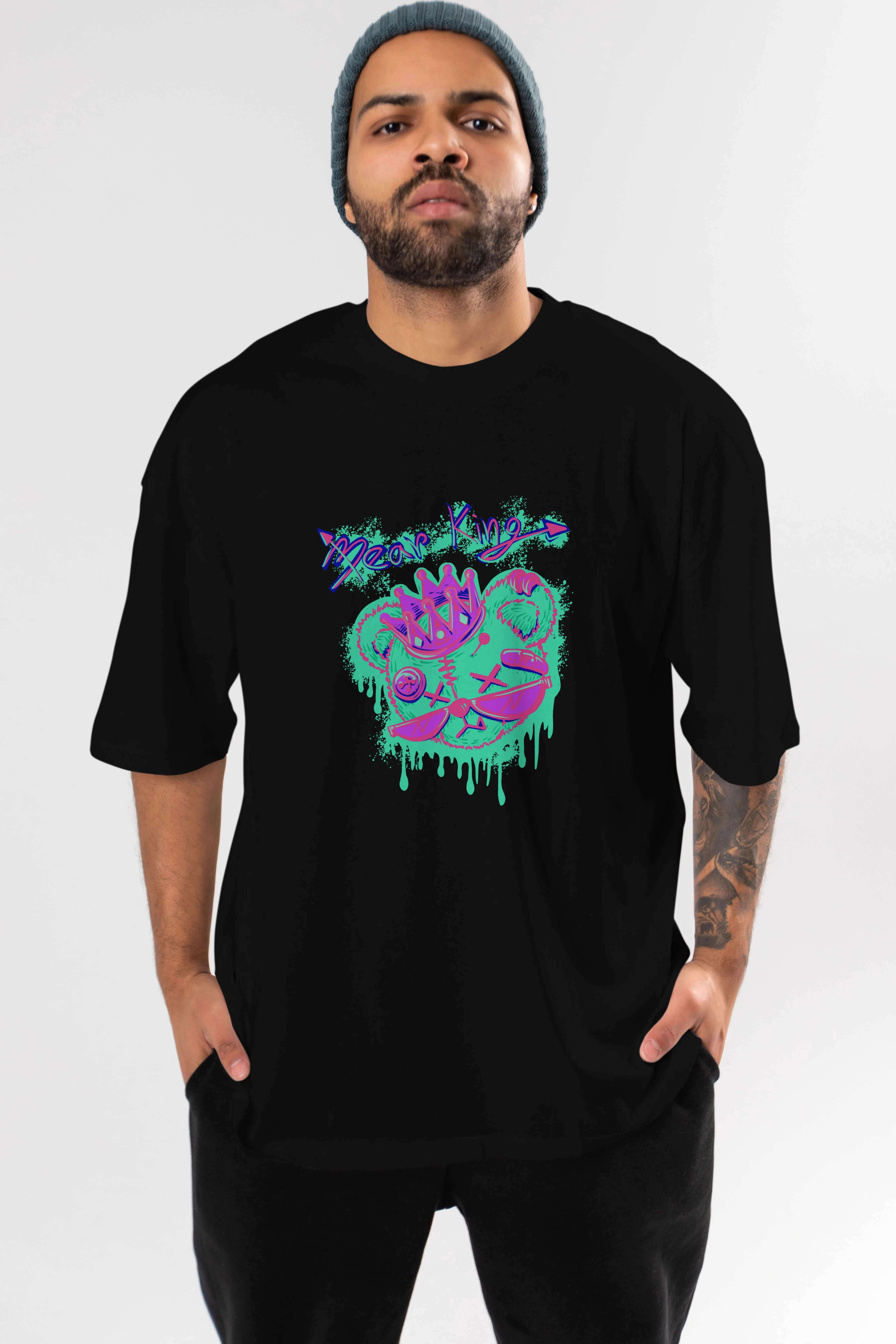 Bear King Ön Baskılı Oversize t-shirt Erkek Kadın Unisex