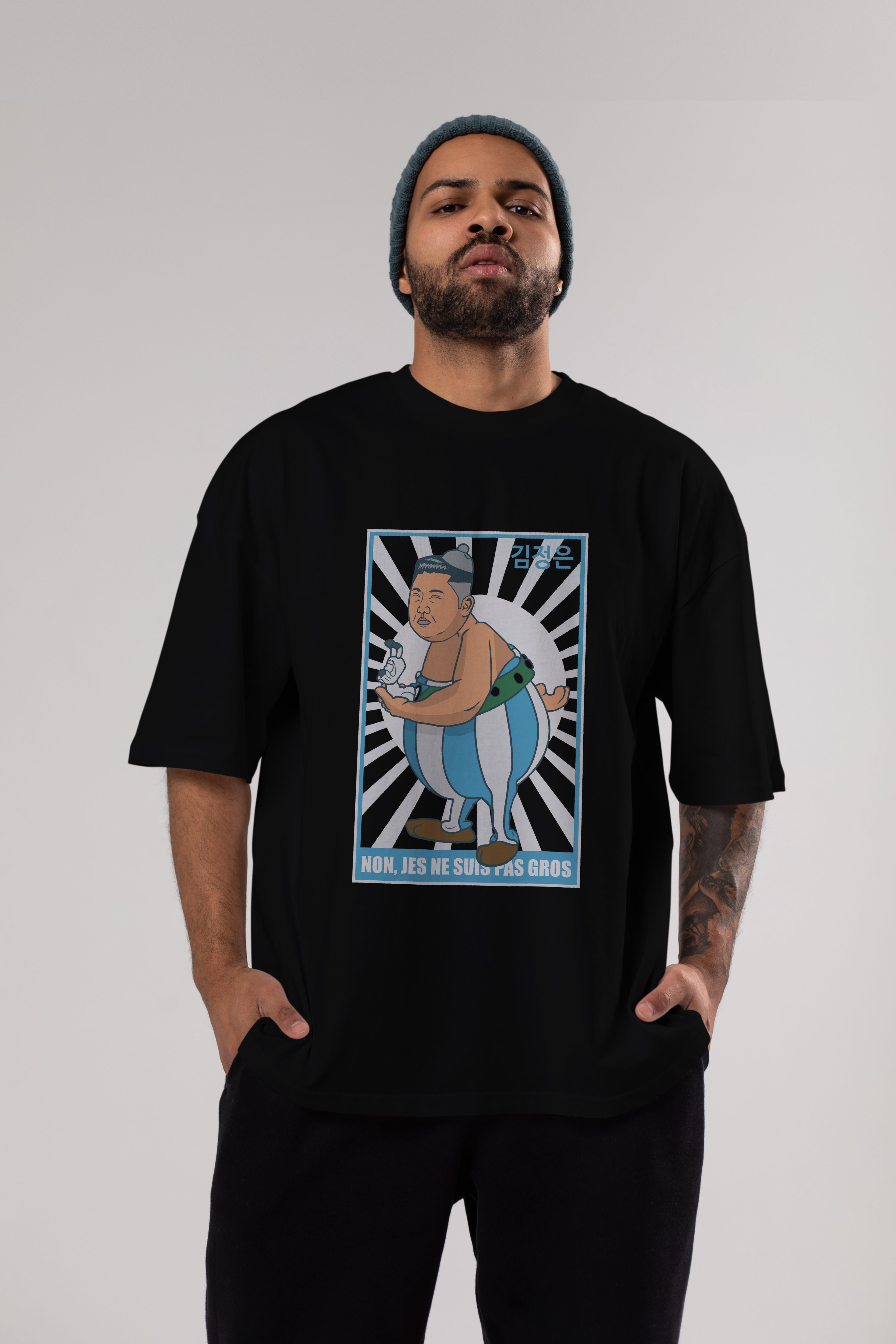 Obelix Jong Un Ön Baskılı Oversize t-shirt Erkek Kadın Unisex %100 Pamuk tişort