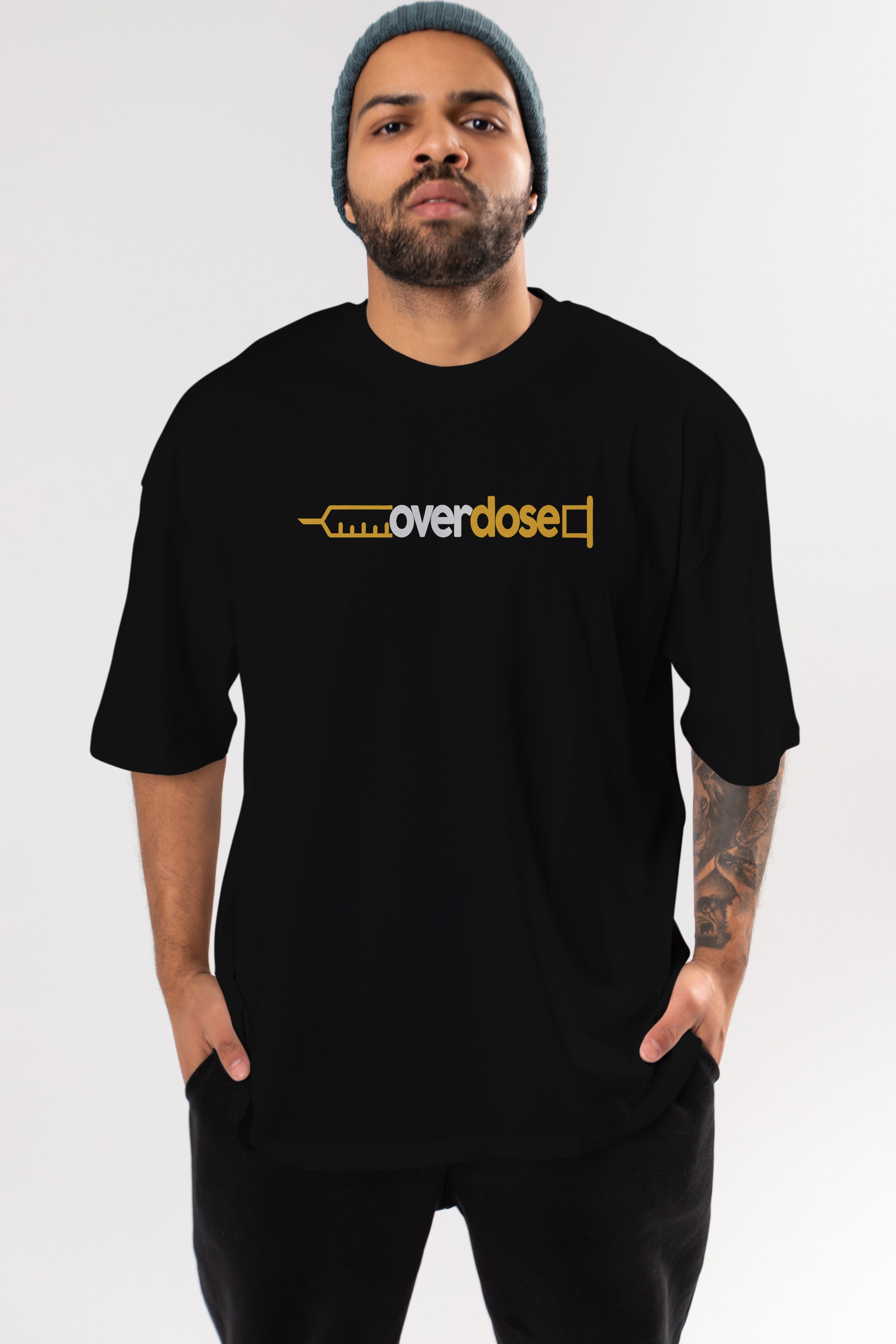 Overdose sarı Ön Baskılı Oversize t-shirt %100 pamuk Erkek Kadın Unisex
