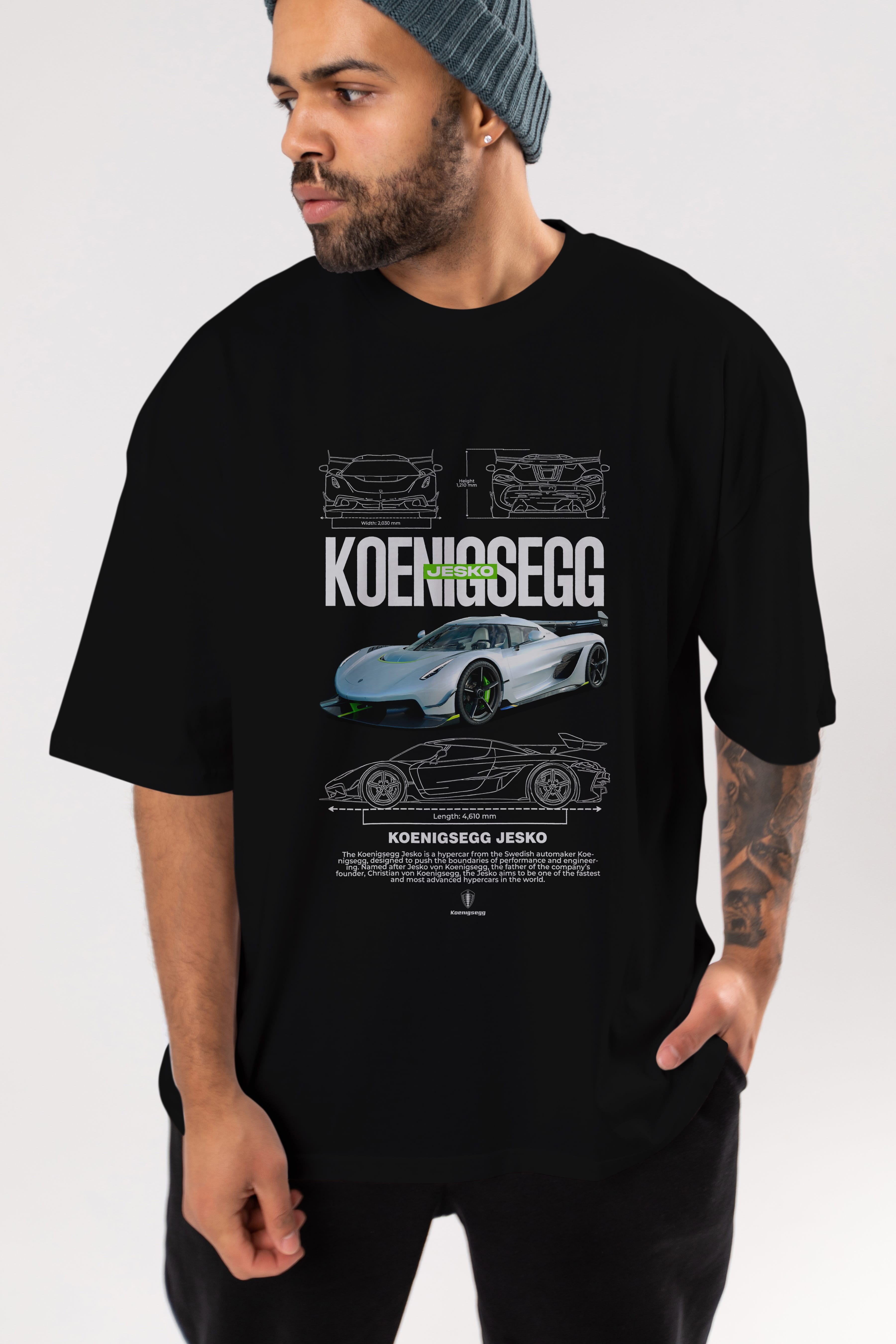 KOENIGSEGG JESKO Ön Baskılı Oversize t-shirt Erkek Kadın Unisex %100 Pamuk Bisiklet Yaka tişort