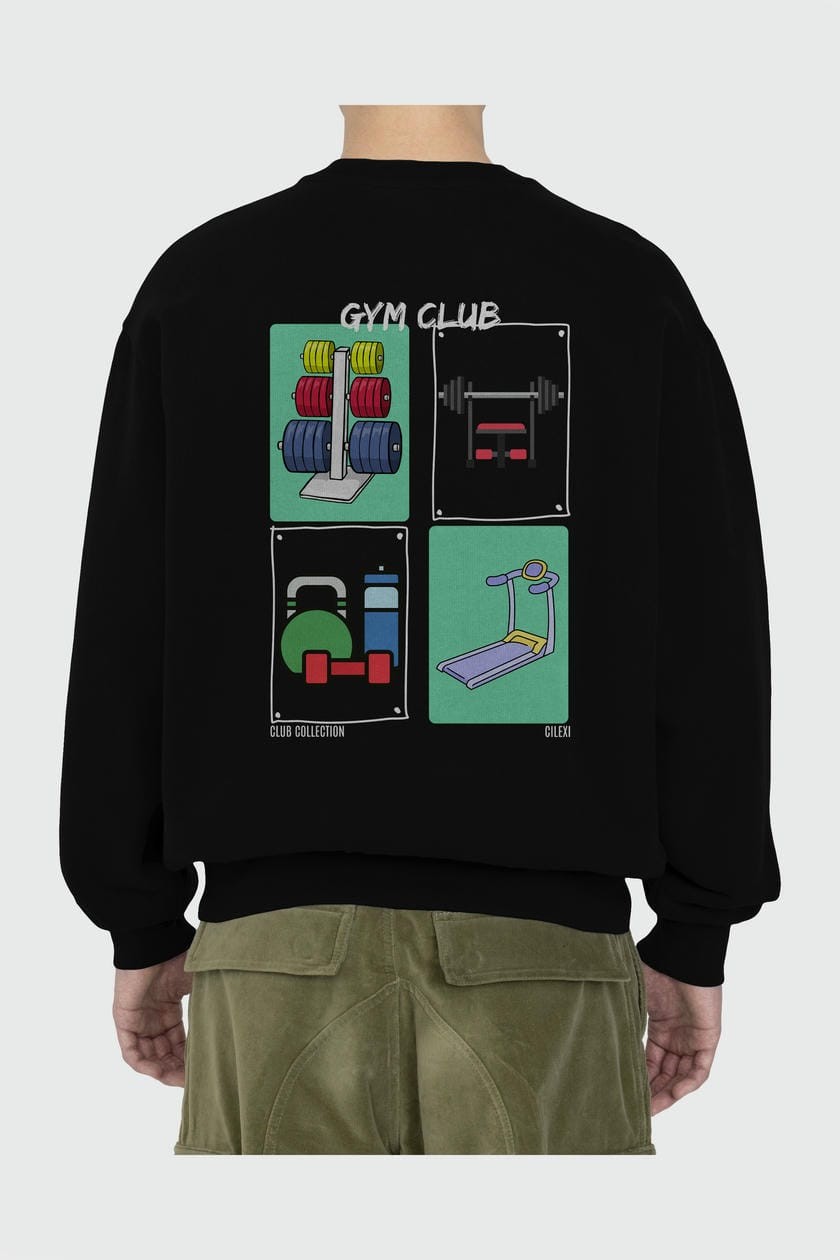 Gym Club Arka Baskılı Oversize Sweatshirt Erkek Kadın Unisex