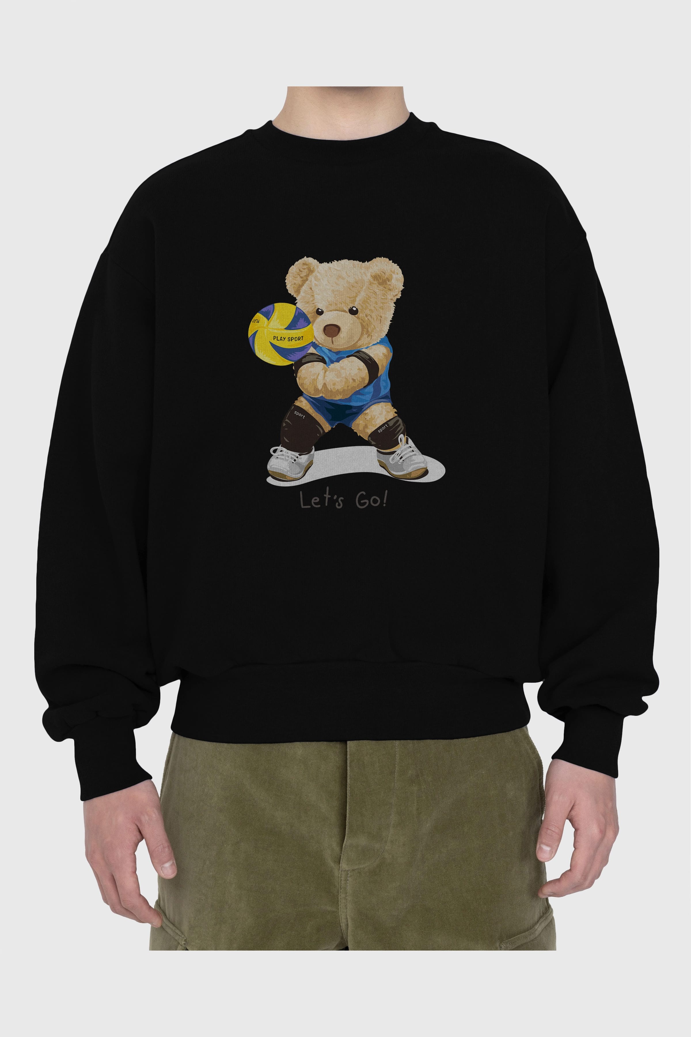 Teddy Bear Lets Go Ön Baskılı Oversize Sweatshirt Erkek Kadın Unisex