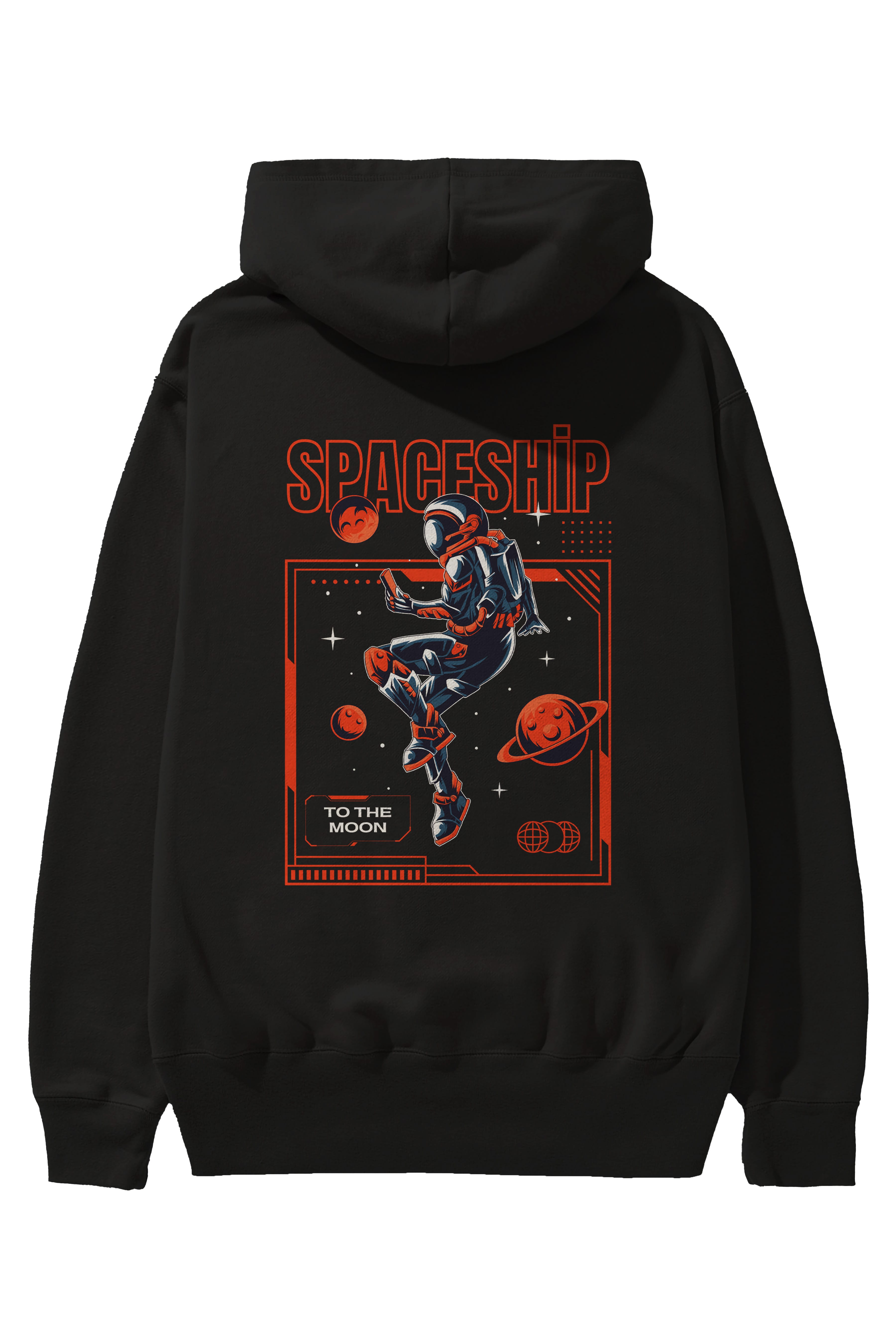 Spaceship Arka Baskılı Oversize Hoodie Kapüşonlu Sweatshirt Erkek Kadın Unisex