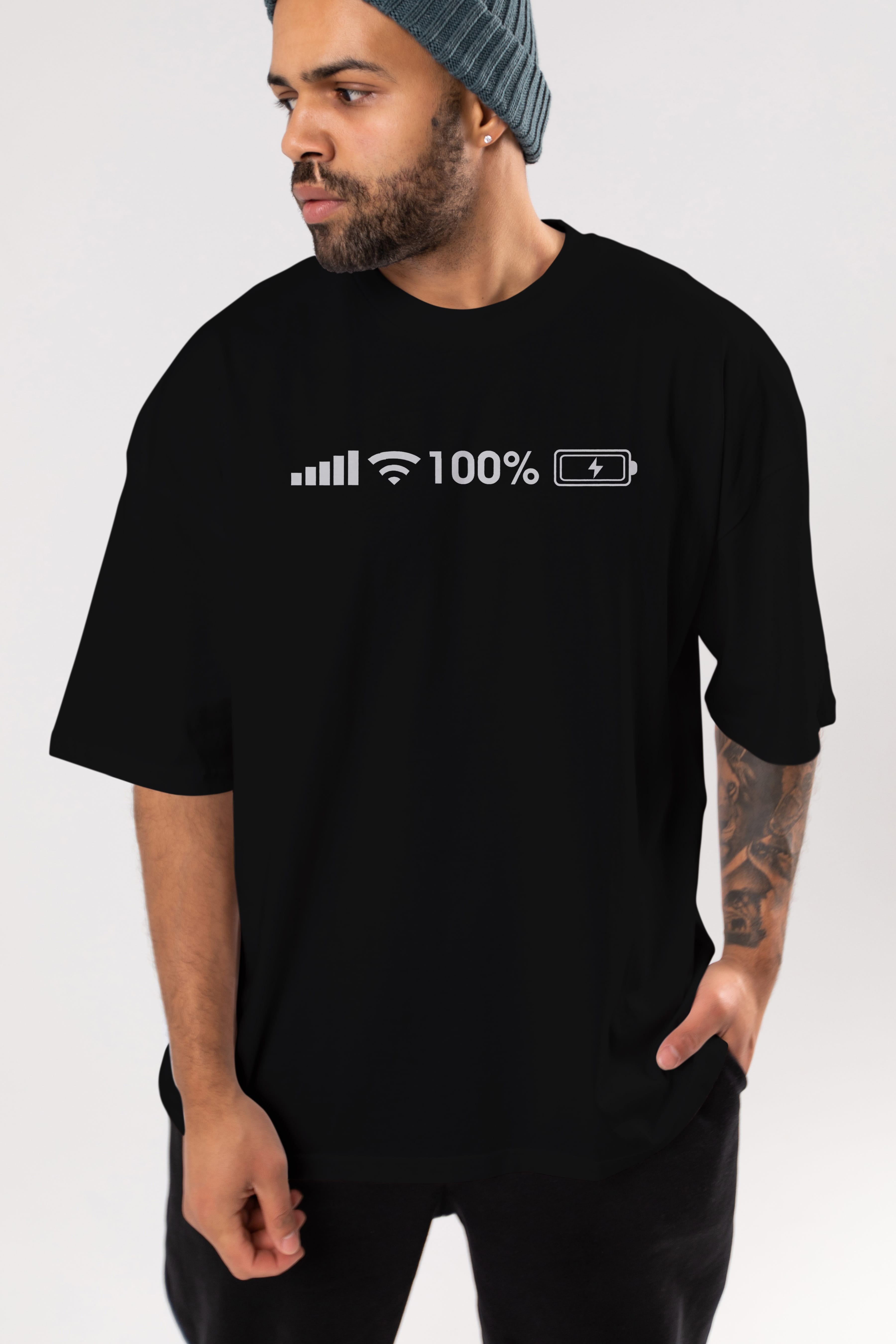 şarj wifi göstergesi Ön Baskılı Oversize t-shirt %100 pamuk Erkek Kadın Unisex