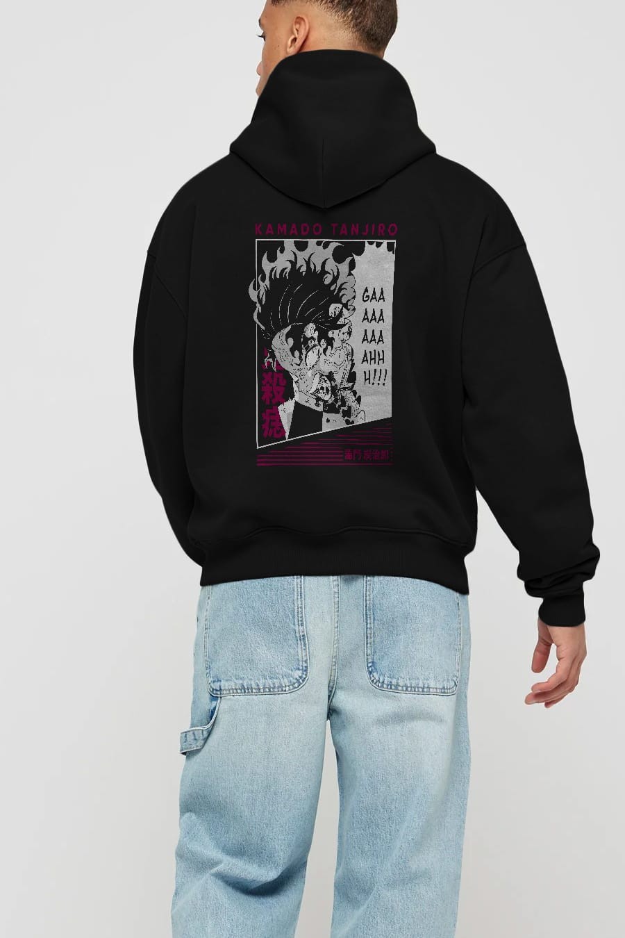 TANJIRO KAMADO 3 Anime Arka Baskılı Hoodie Oversize Kapüşonlu Sweatshirt Erkek Kadın Unisex