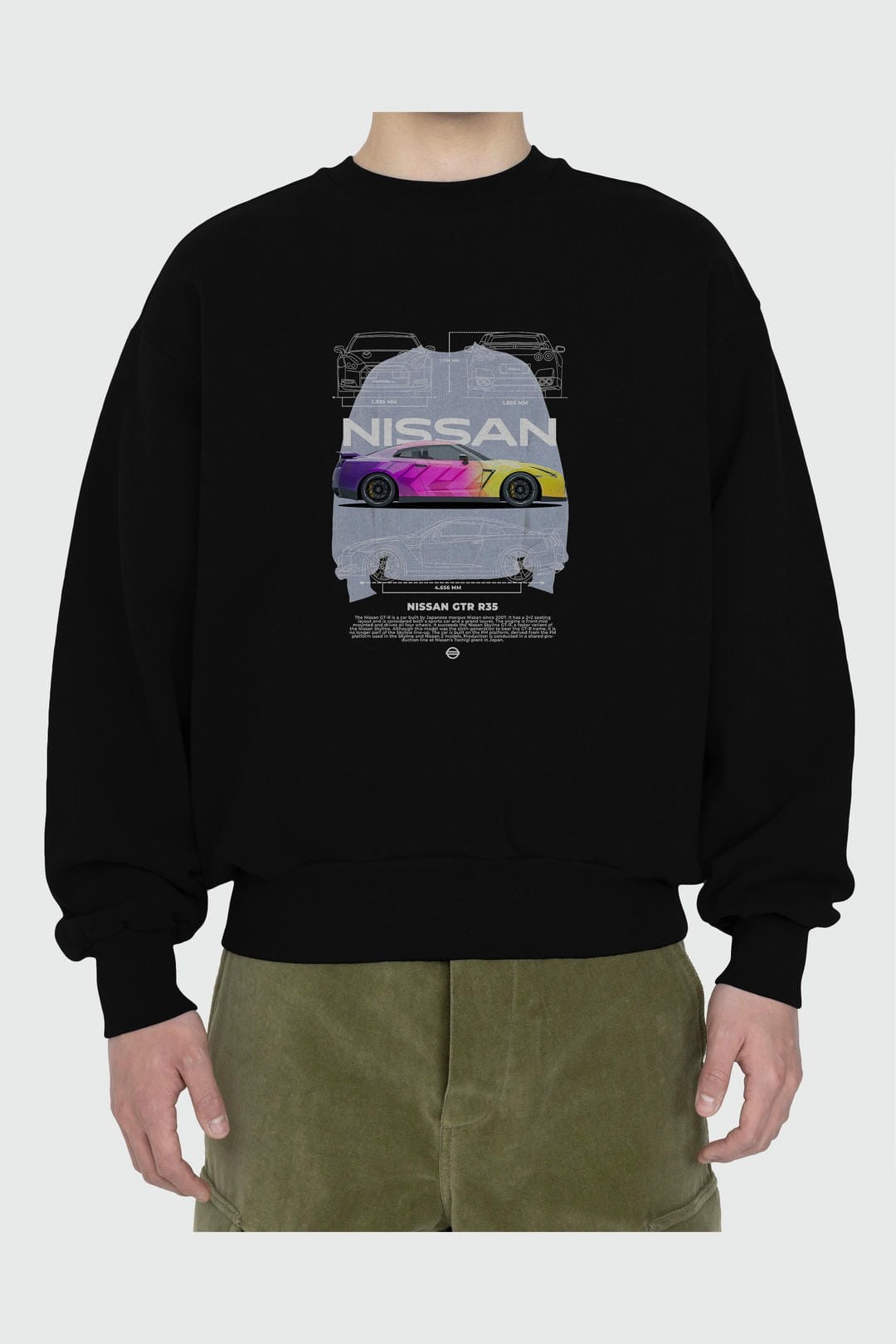 NISSAN GTR R35 Ön Baskılı Anime Oversize Sweatshirt Erkek Kadın Unisex