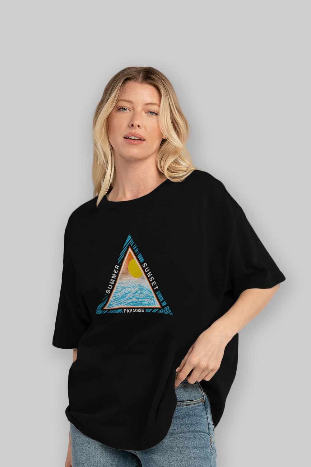 Summer Sunset Paradise Ön Baskılı Oversize t-shirt Erkek Kadın Unisex