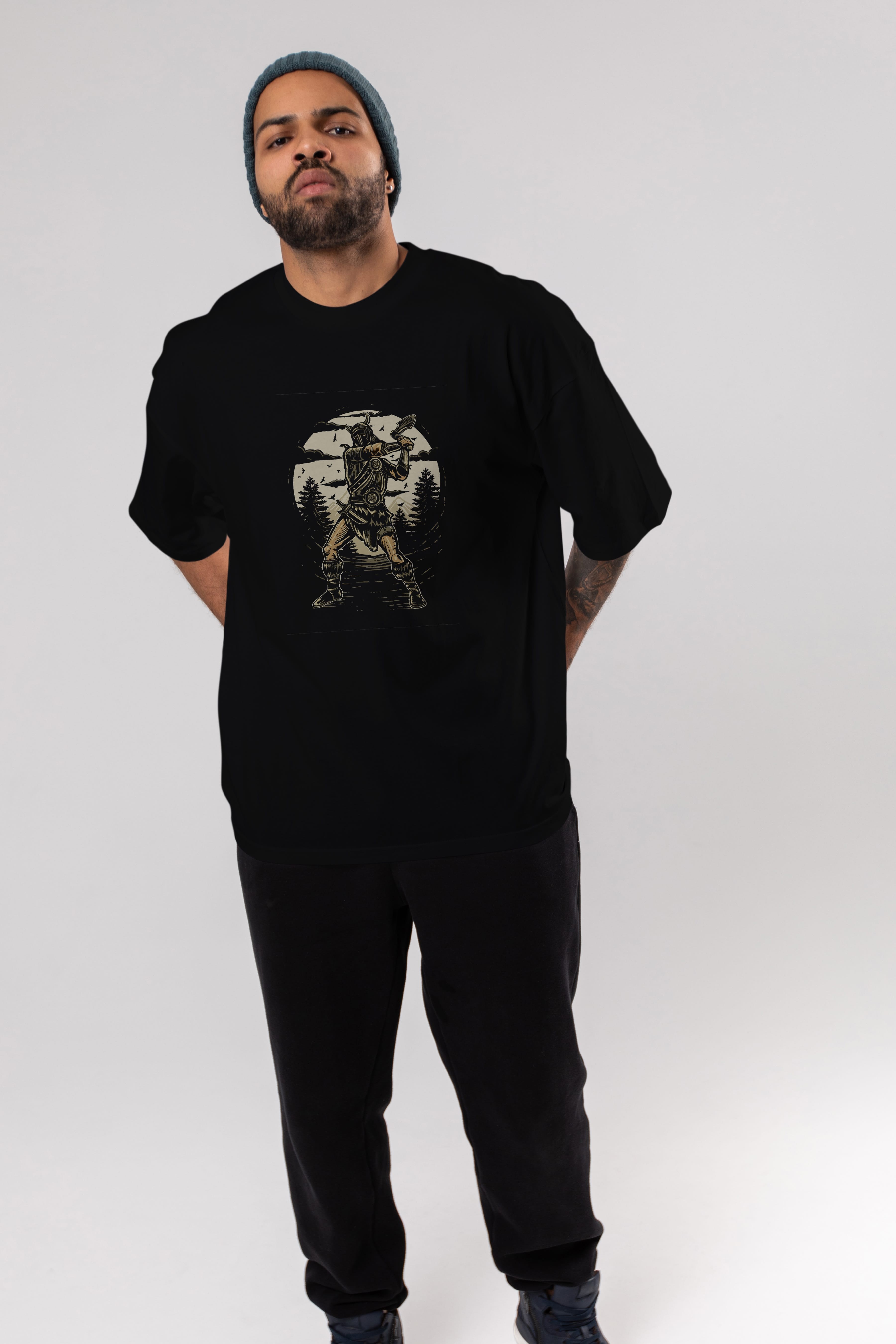 Viking Ön Baskılı Oversize t-shirt Erkek Kadın Unisex %100 Pamuk tişort