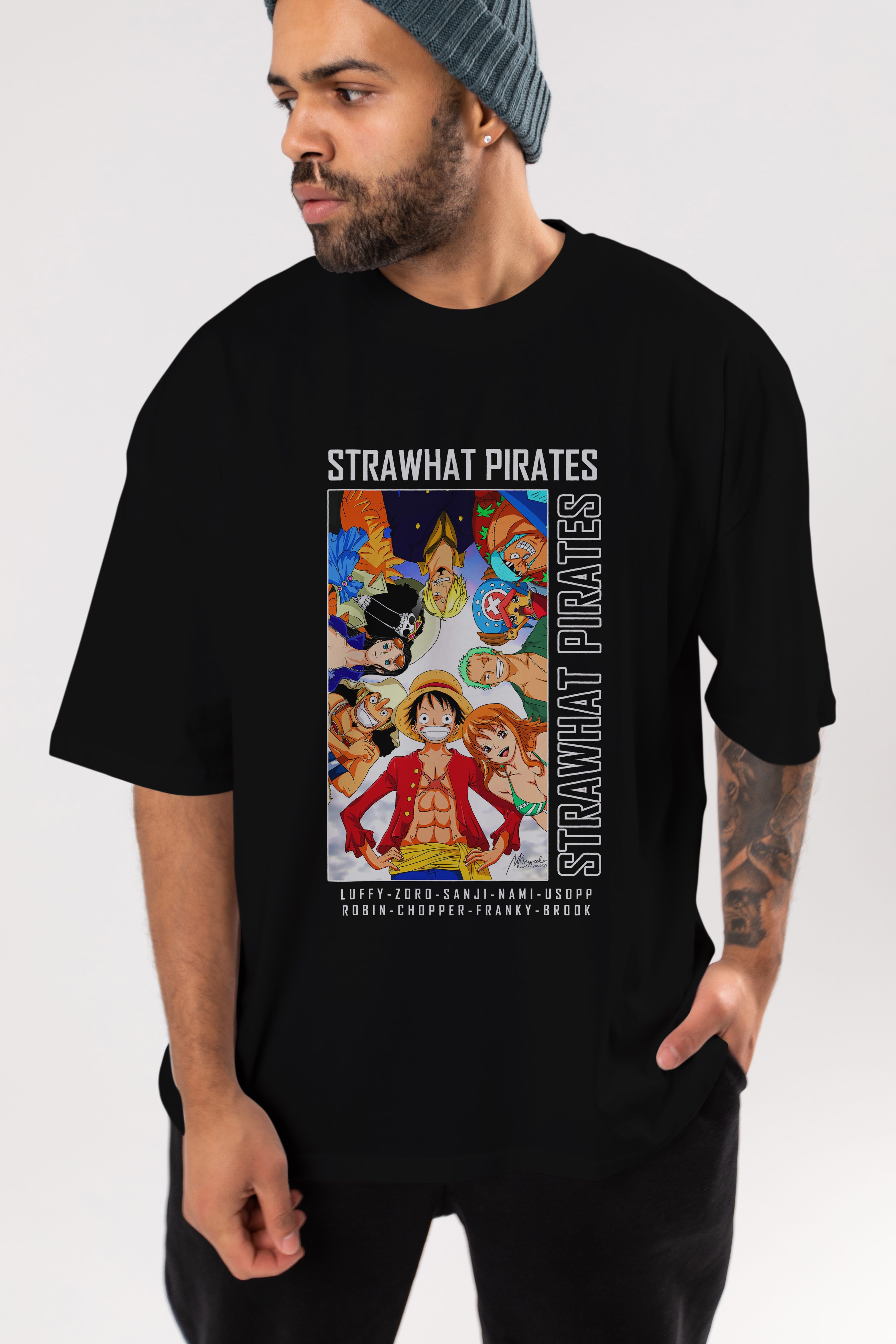 Luffy Strahwat Anime Ön Baskılı Oversize t-shirt Erkek Kadın Unisex