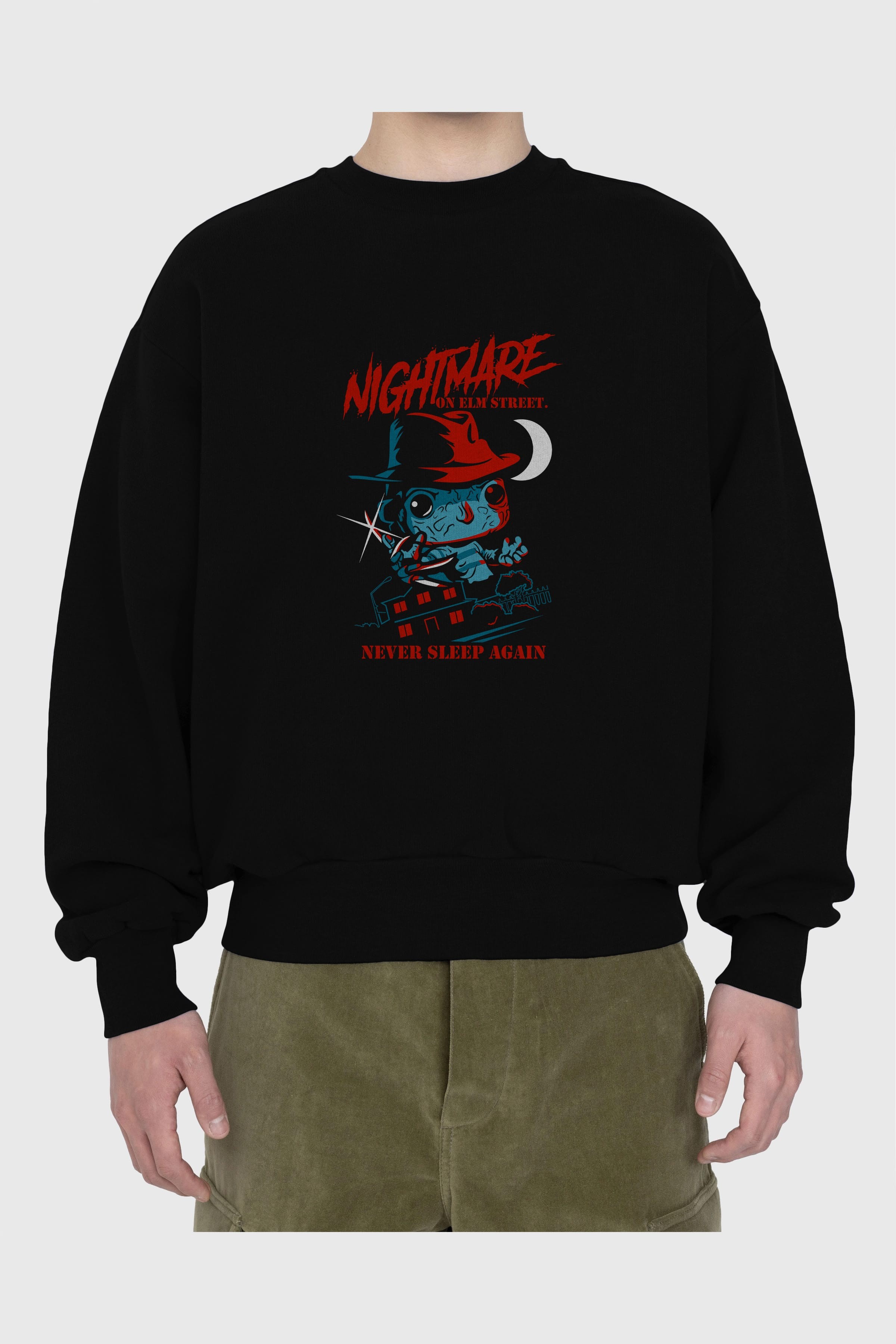 Nightmare Elm Sokağı Ön Baskılı Oversize Sweatshirt Erkek Kadın Unisex