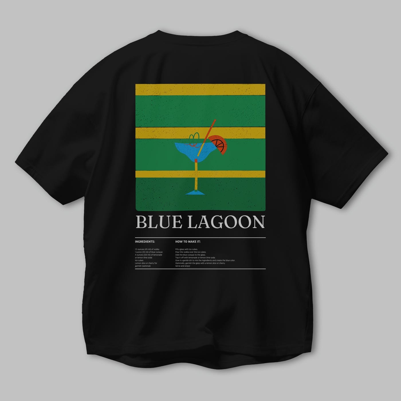 Blue Lagoon Kokteyl Serisi Arka Baskılı Oversize t-shirt Erkek Kadın %100 Pamuk Bisiklet Yaka tişort