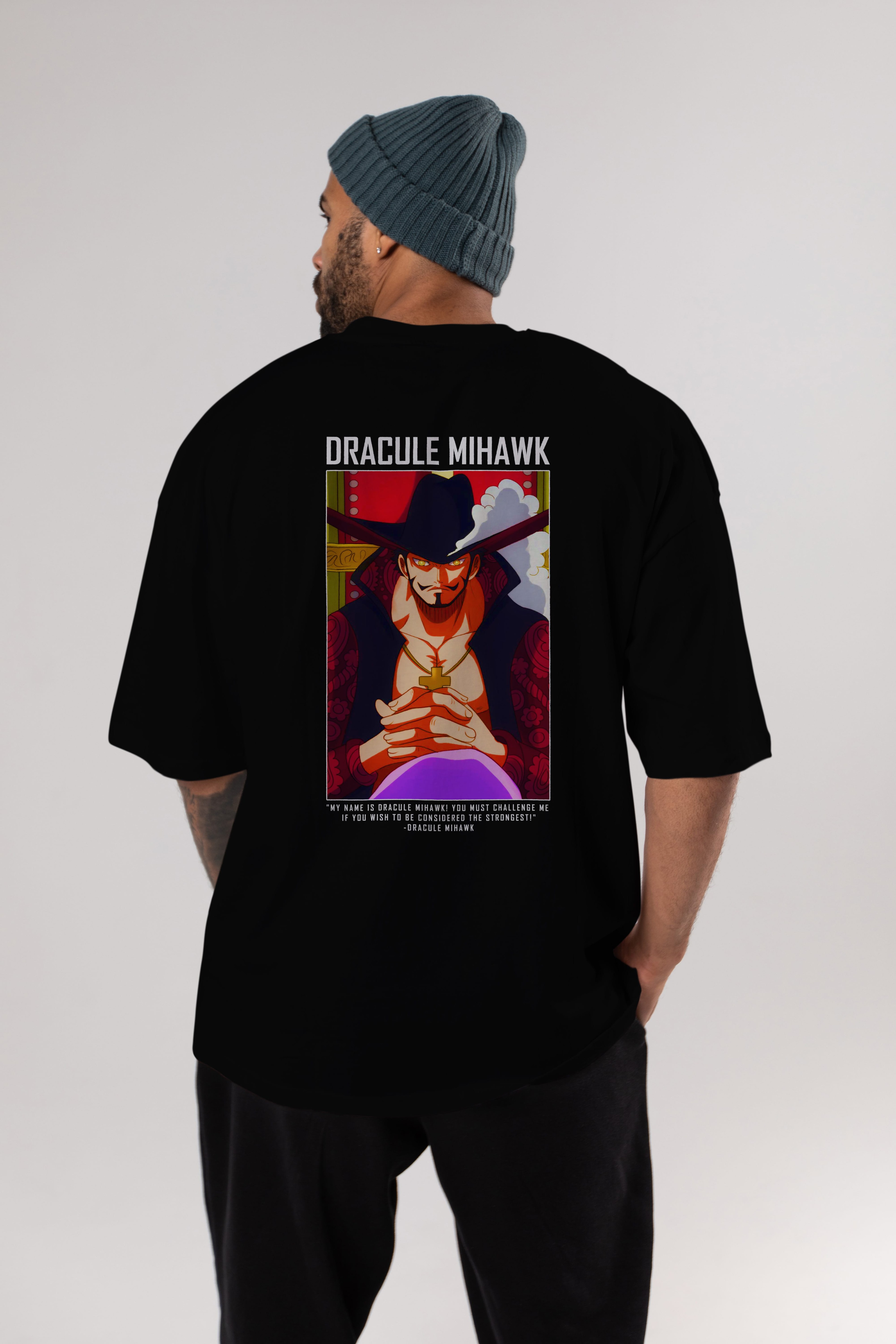 Dracule Mihawk Anime Arka Baskılı Oversize t-shirt Erkek Kadın Unisex %100 pamuk tişort