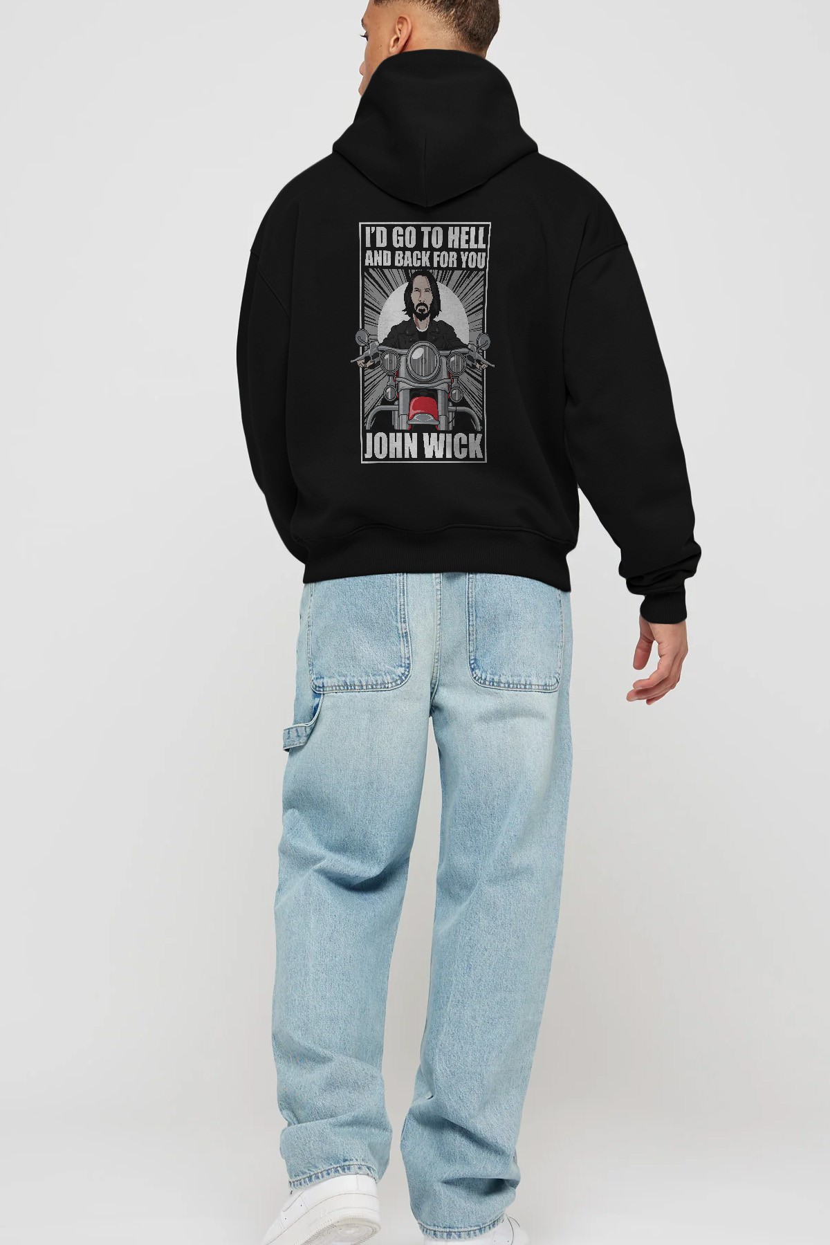 John Wick Biker Arka Baskılı Hoodie Oversize Kapüşonlu Sweatshirt Erkek Kadın Unisex