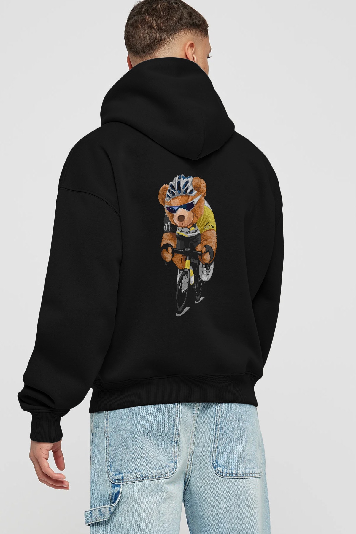 Teddy Bear Sport Boy Arka Baskılı Hoodie Oversize Kapüşonlu Sweatshirt Erkek Kadın Unisex