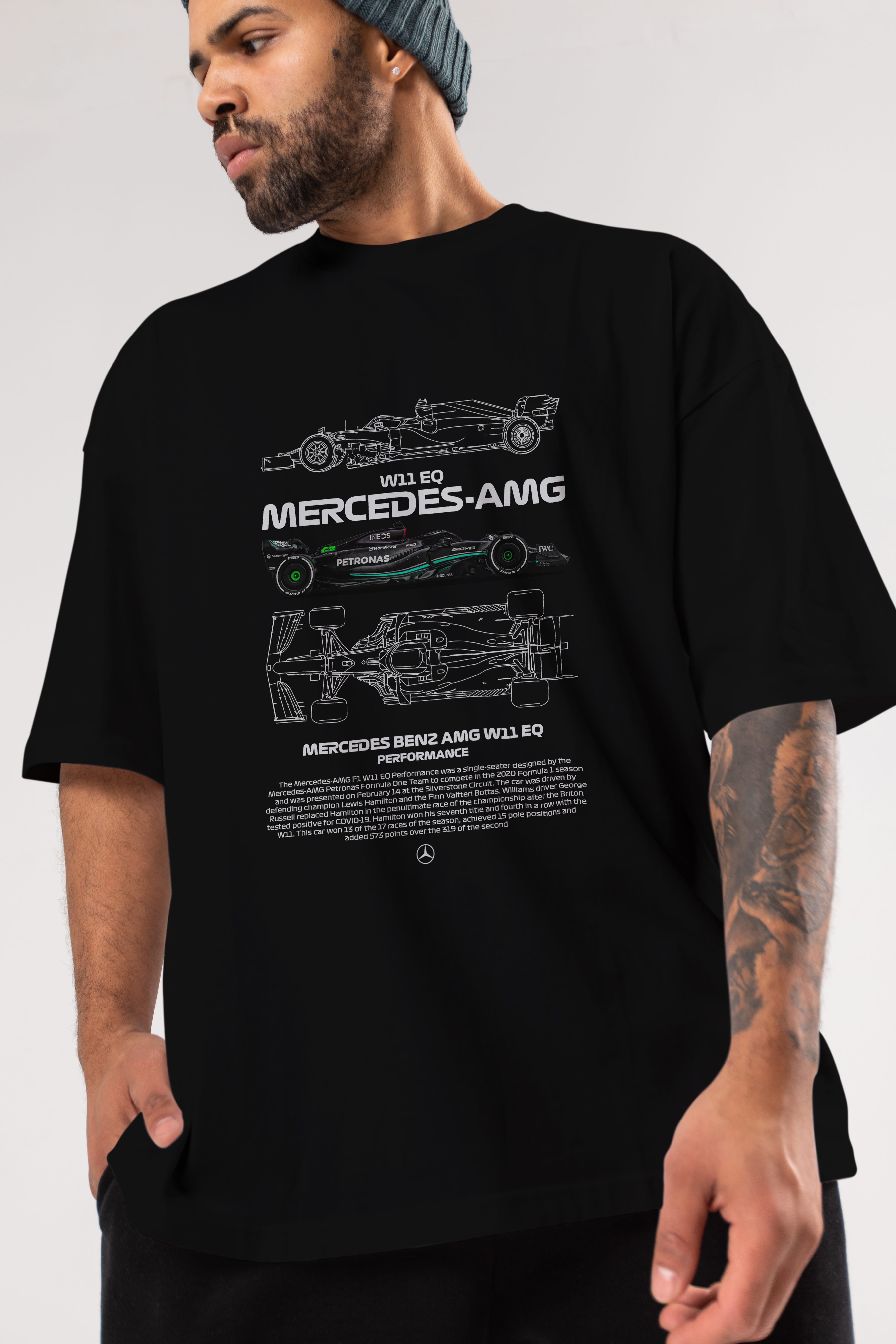 mercedes benz amg w11 Formula 1 Ön Baskılı Oversize t-shirt Erkek Kadın Unisex %100 Pamuk Bisiklet Yaka tişort