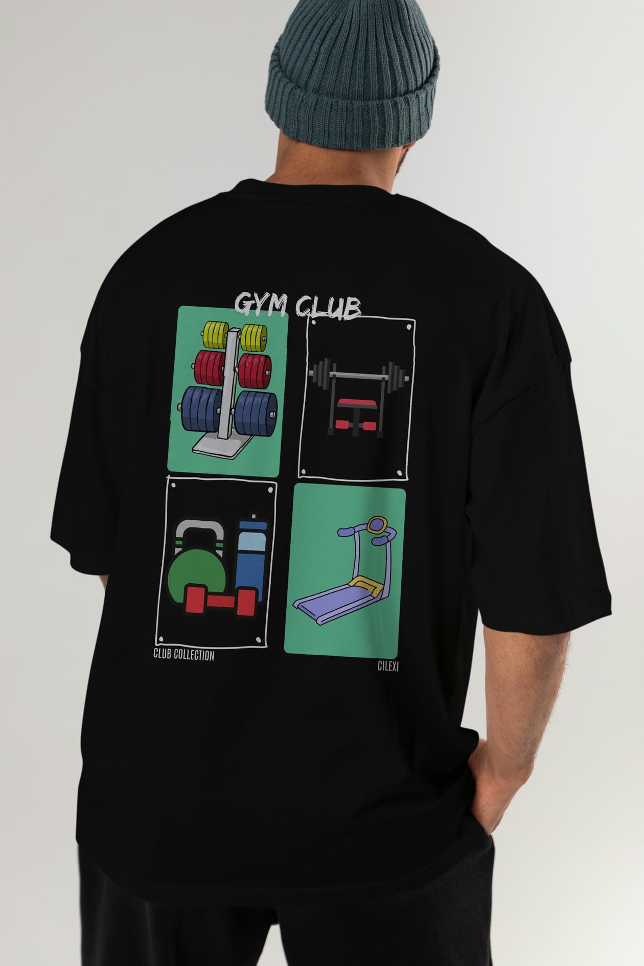 Gym Club Arka Baskılı Oversize t-shirt Erkek Kadın %100 Pamuk Bisiklet Yaka tişort