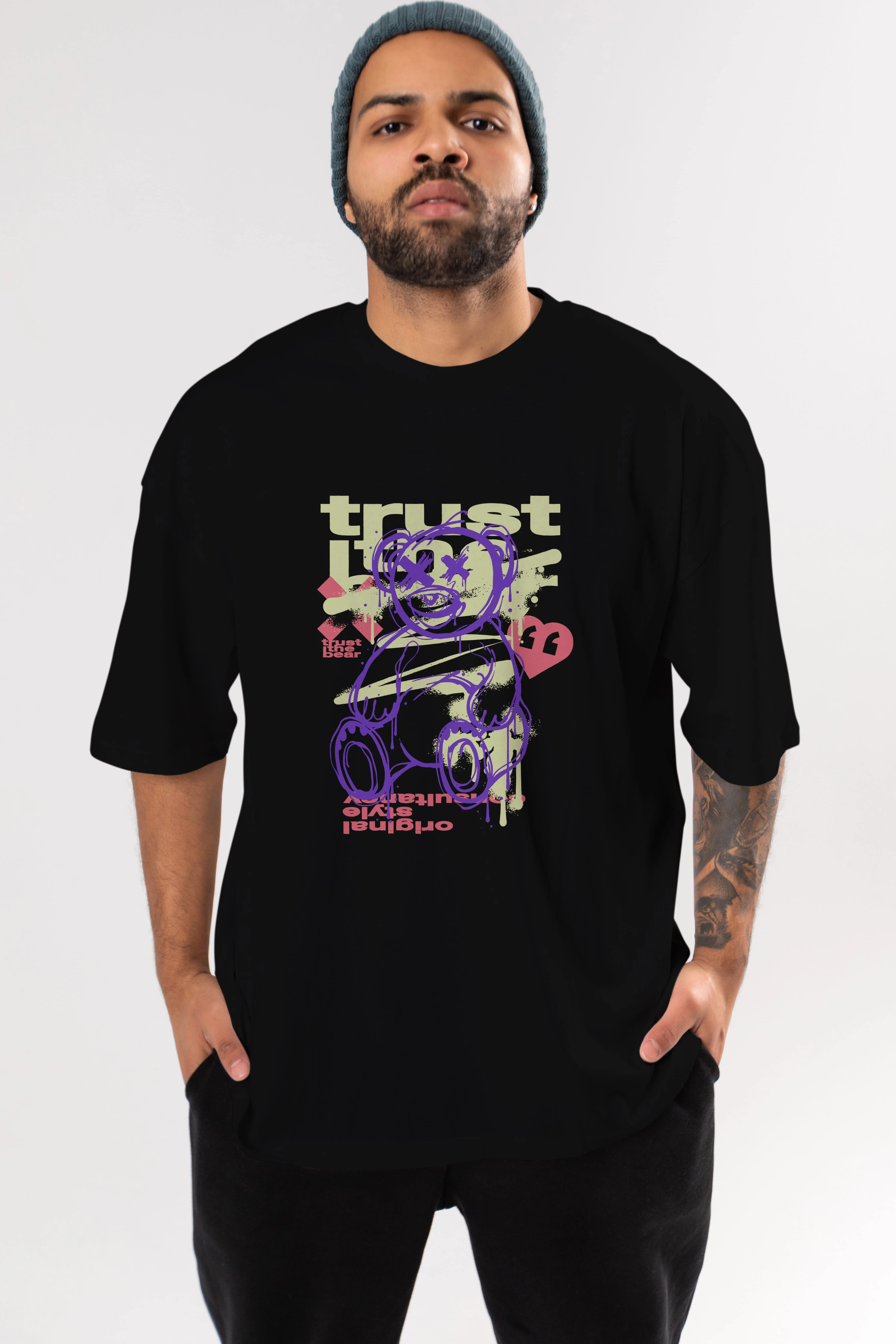 Trust The Bear 3 Ön Baskılı Oversize t-shirt Erkek Kadın Unisex