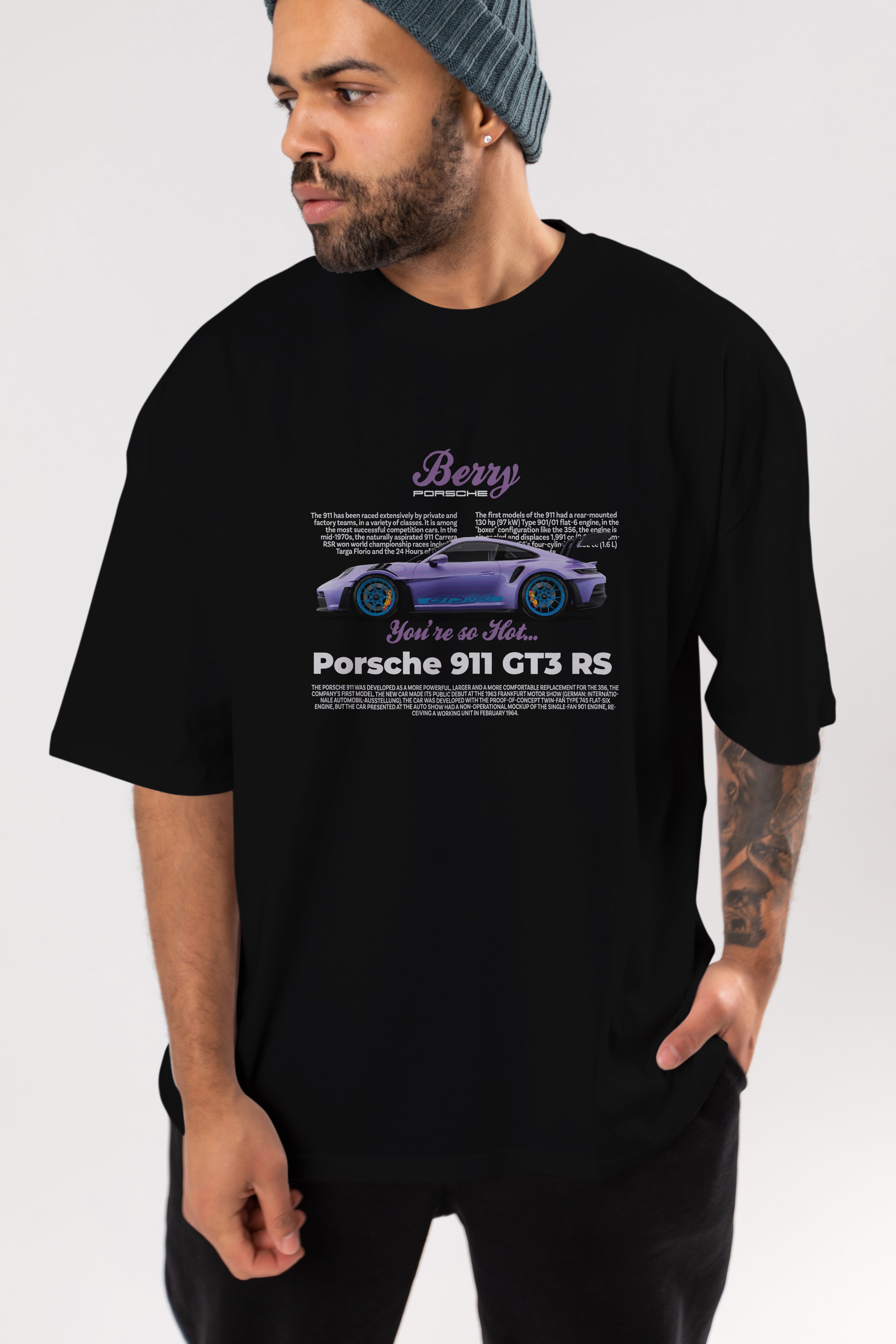 PORSCHE 911 GT3 BERRY PURPLE Ön Baskılı Oversize t-shirt Erkek Kadın Unisex %100 Pamuk Bisiklet Yaka tişort