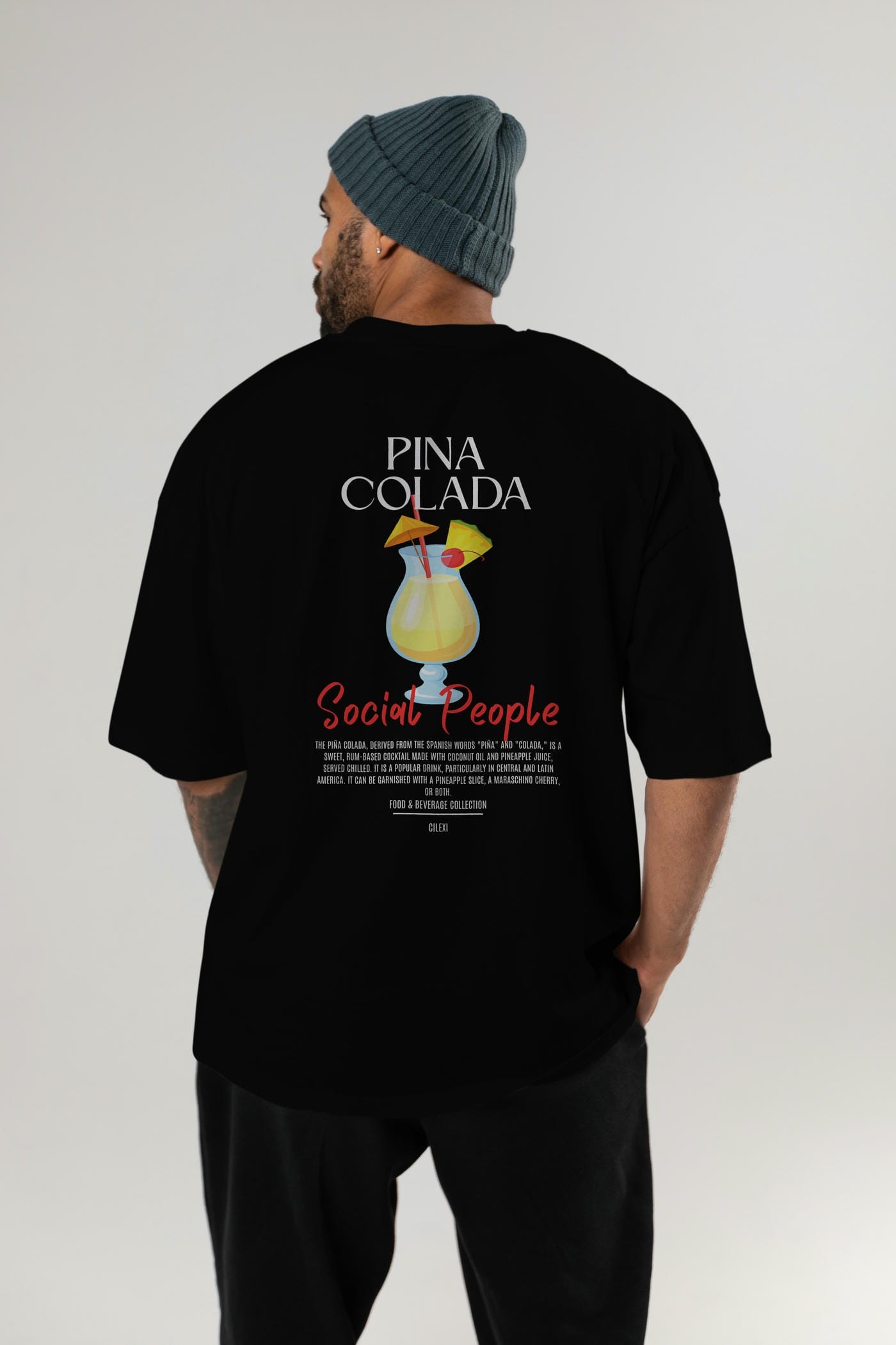 Pına Colada Kokteyl Serisi Baskılı Oversize t-shirt Erkek Kadın Unisex %100 Pamuk Bisiklet Yaka tişort