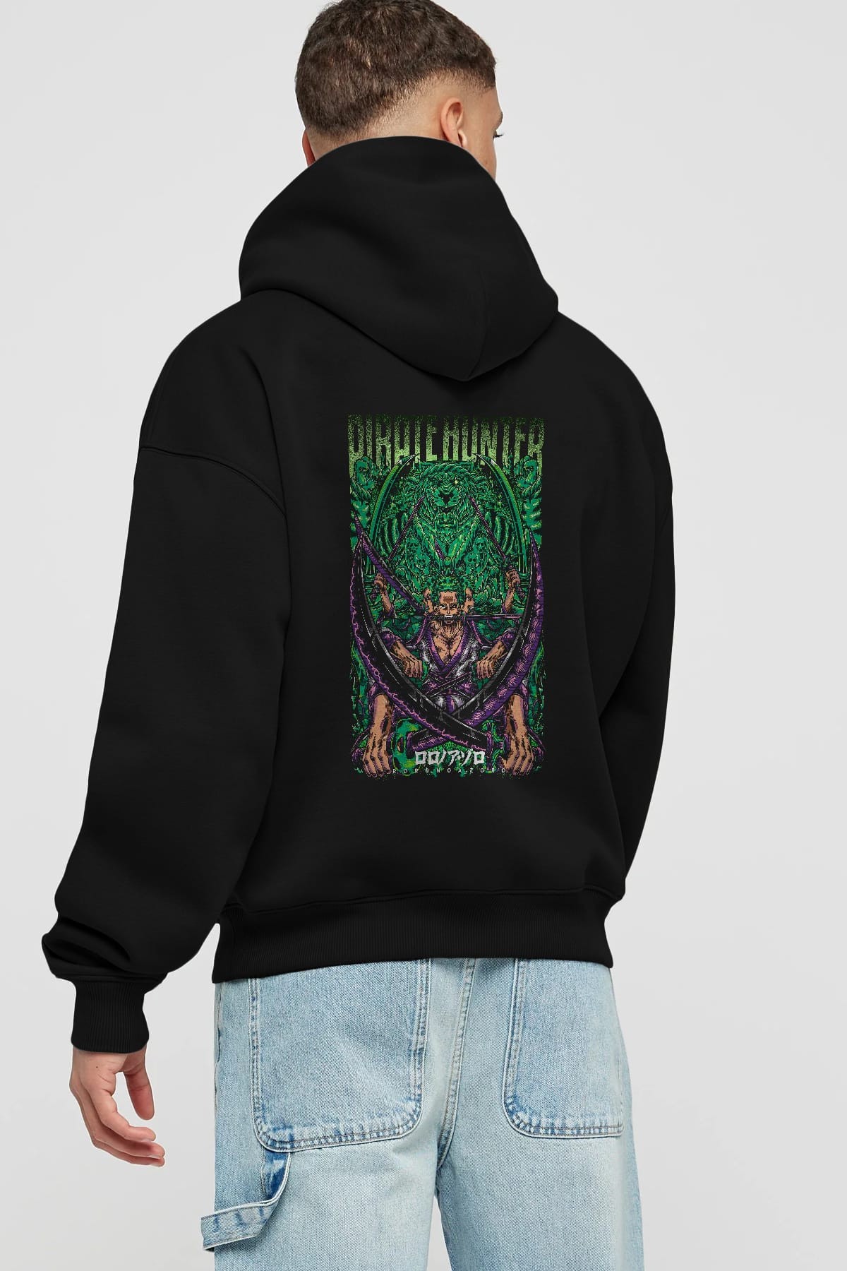 RORONOA ZORO 3 Anime Arka Baskılı Hoodie Oversize Kapüşonlu Sweatshirt Erkek Kadın Unisex