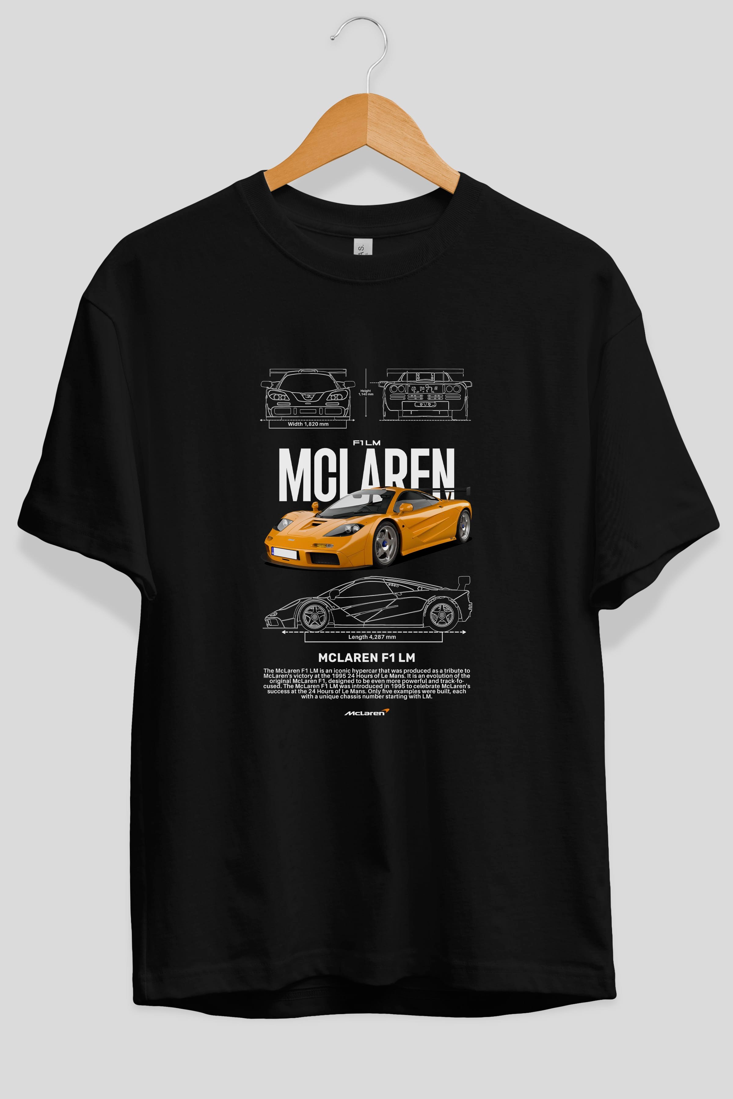 MCLAREN F1 LM 1 Ön Baskılı Oversize t-shirt Erkek Kadın Unisex %100 Pamuk Bisiklet Yaka tişort