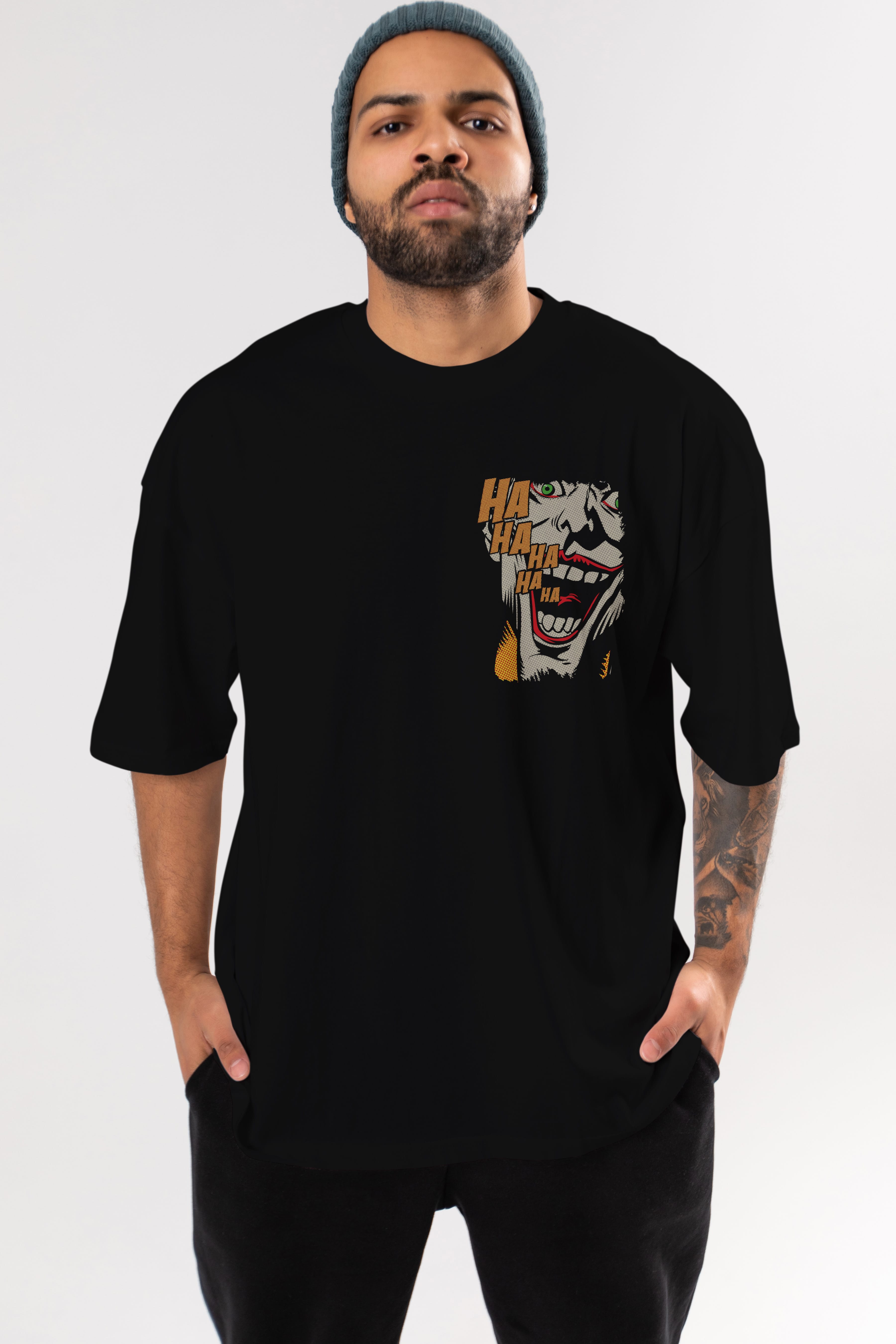 Joker (7) Ön Sol Baskılı Oversize t-shirt Erkek Kadın Unisex %100 Pamuk Bisiklet Yaka tişort