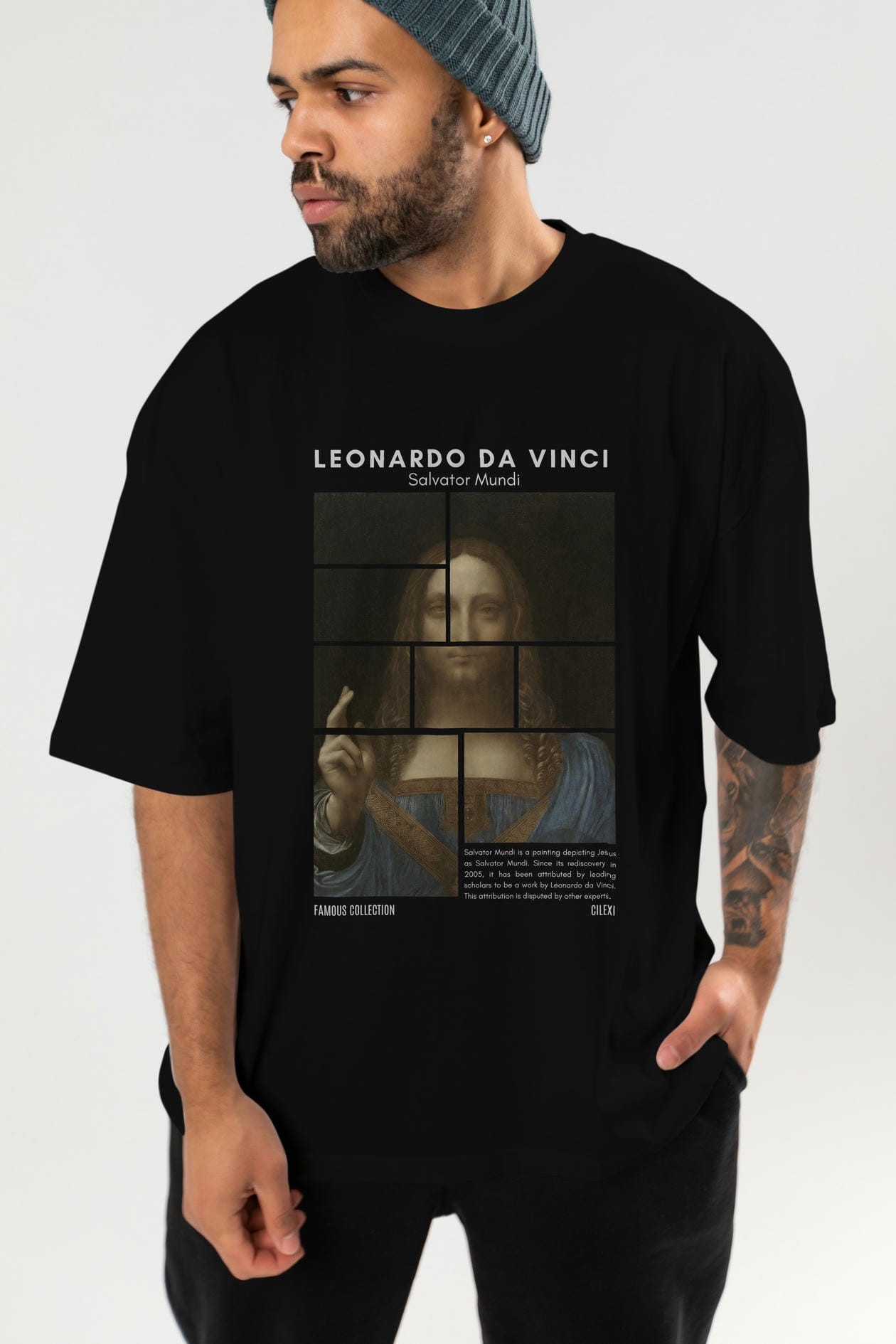 Salvador Mundi ön Baskılı Oversize t-shirt Erkek Kadın Bisiklet Yaka Pamuk tişort