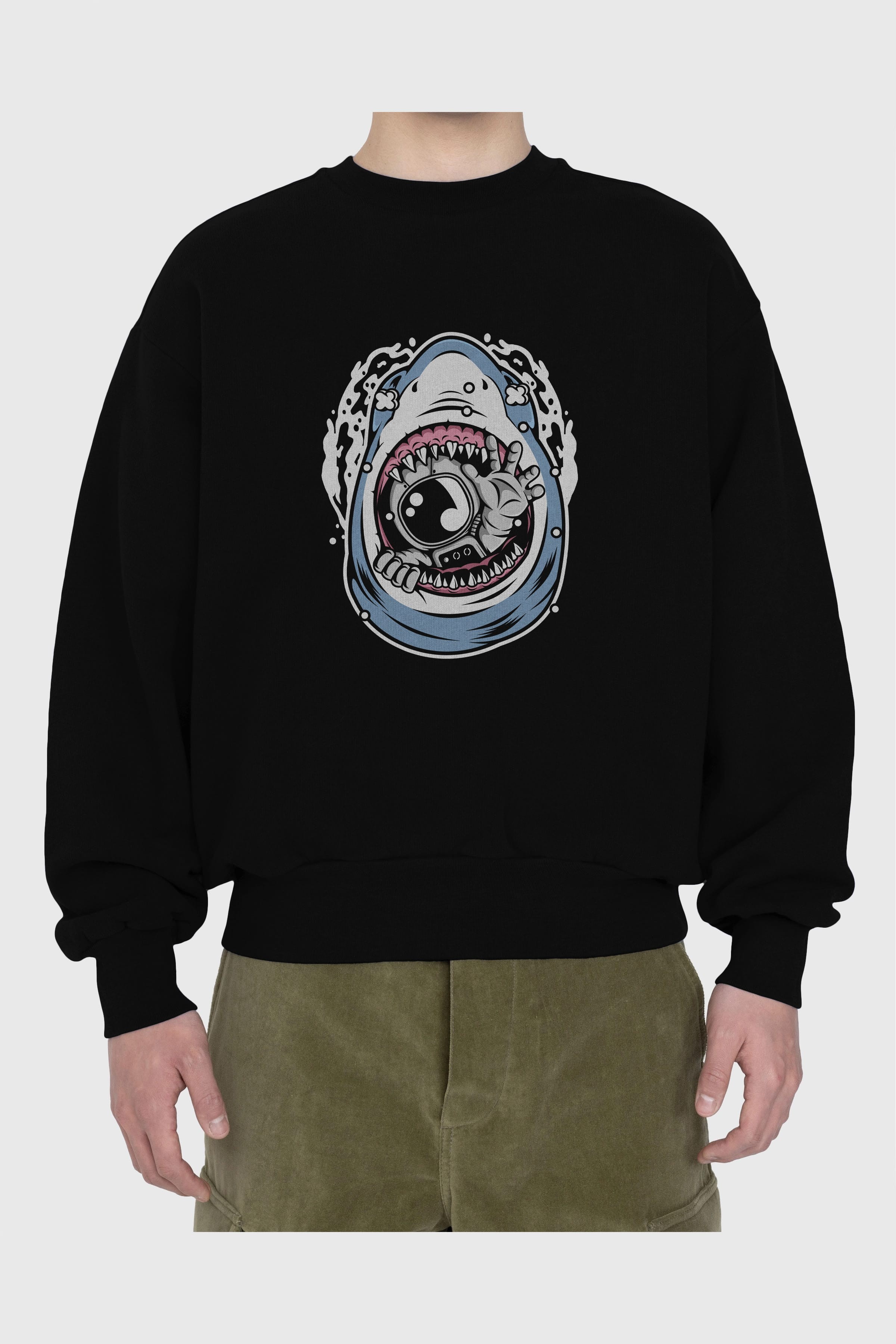 Astronaut Shark Ön Baskılı Oversize Sweatshirt Erkek Kadın Unisex