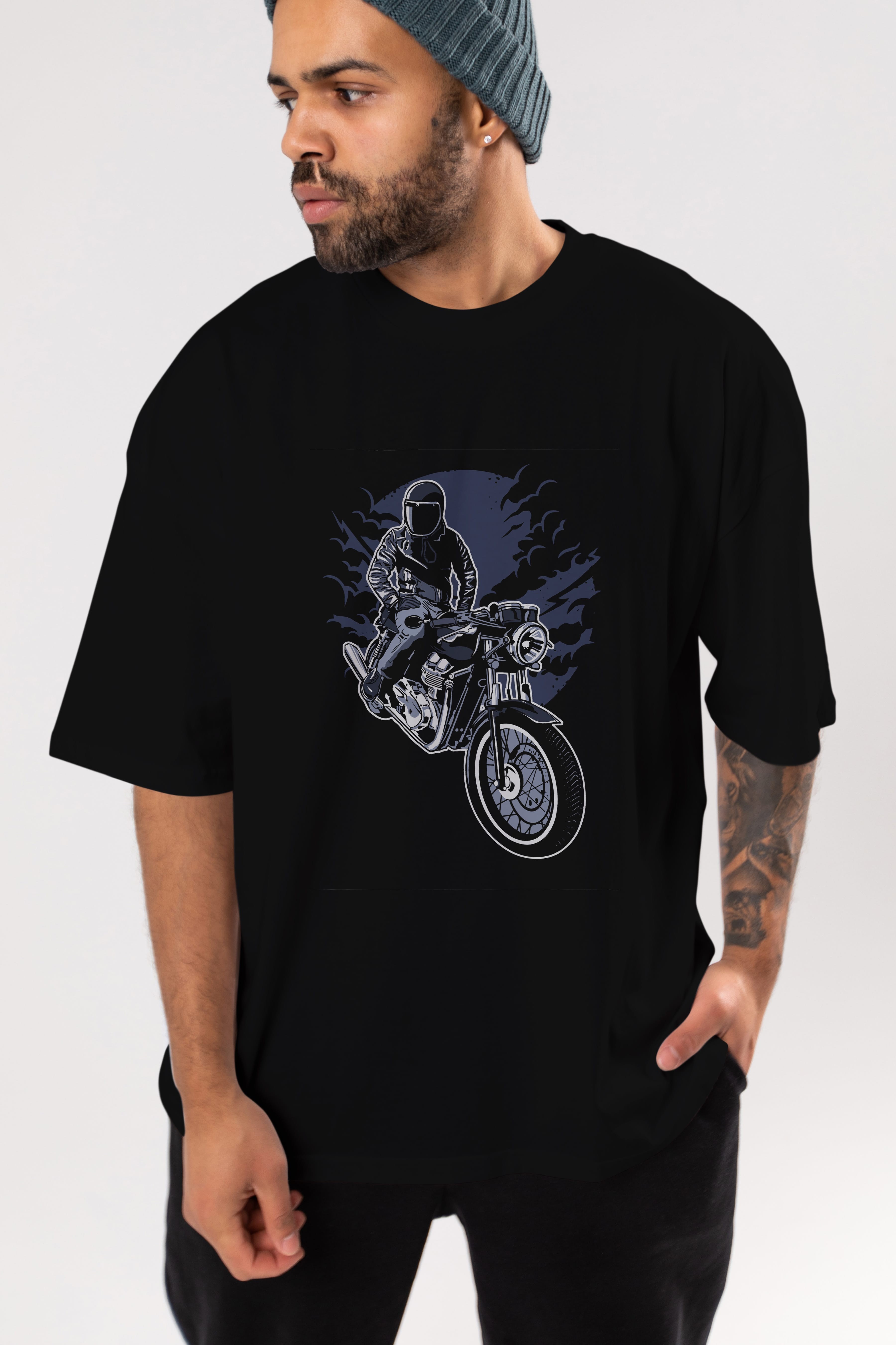 Night Rider Ön Baskılı Oversize t-shirt Erkek Kadın Unisex %100 Pamuk tişort