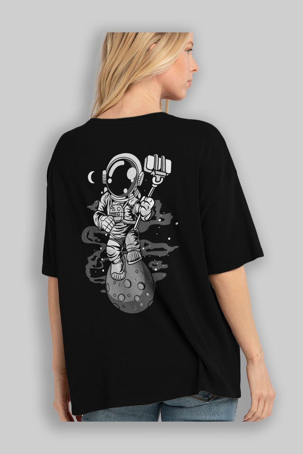 Astronaut Selfie Arka Baskılı Oversize t-shirt Erkek Kadın Unisex