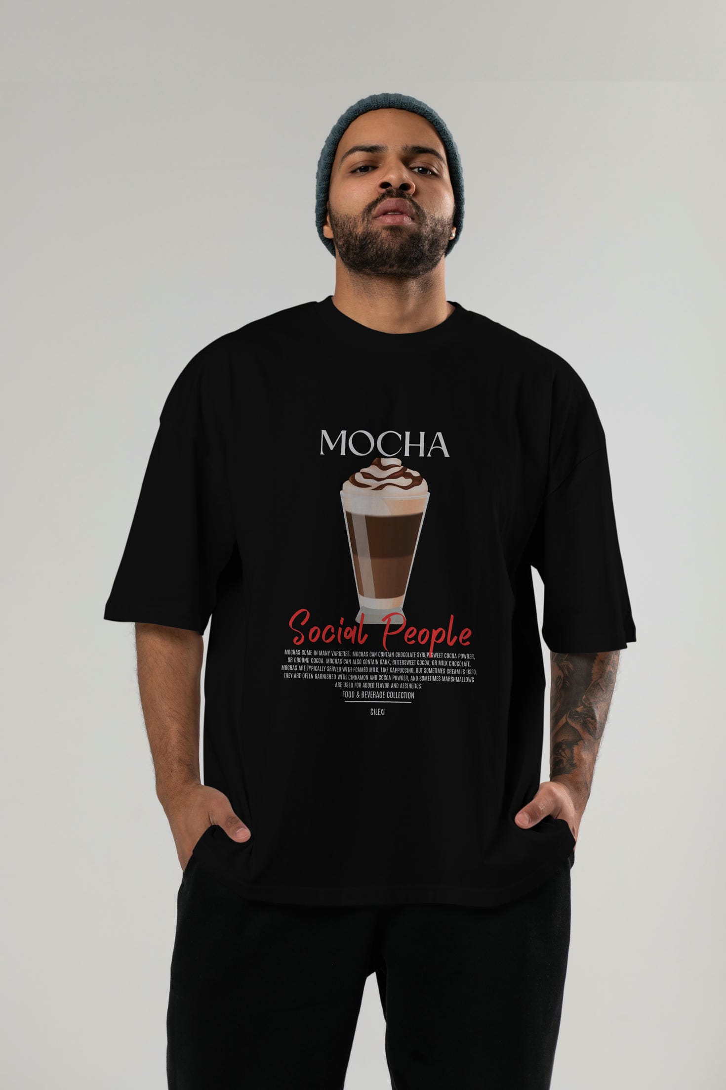 Mocha Kokteyl Serisi ön Baskılı Oversize t-shirt Erkek Kadın %100 Pamuk Bisiklet Yaka tişort