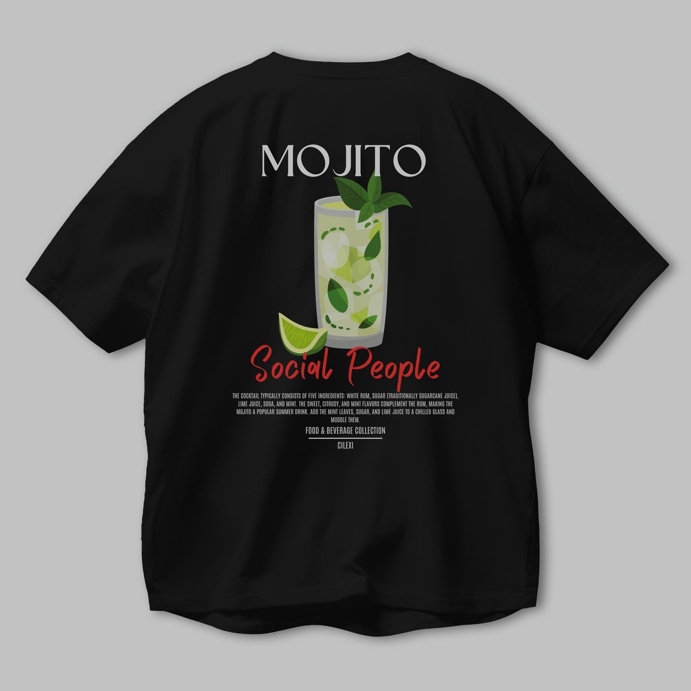 Mojıto Kokteyl Serisi Baskılı Oversize t-shirt Erkek Kadın Unisex %100 Pamuk Bisiklet Yaka tişort