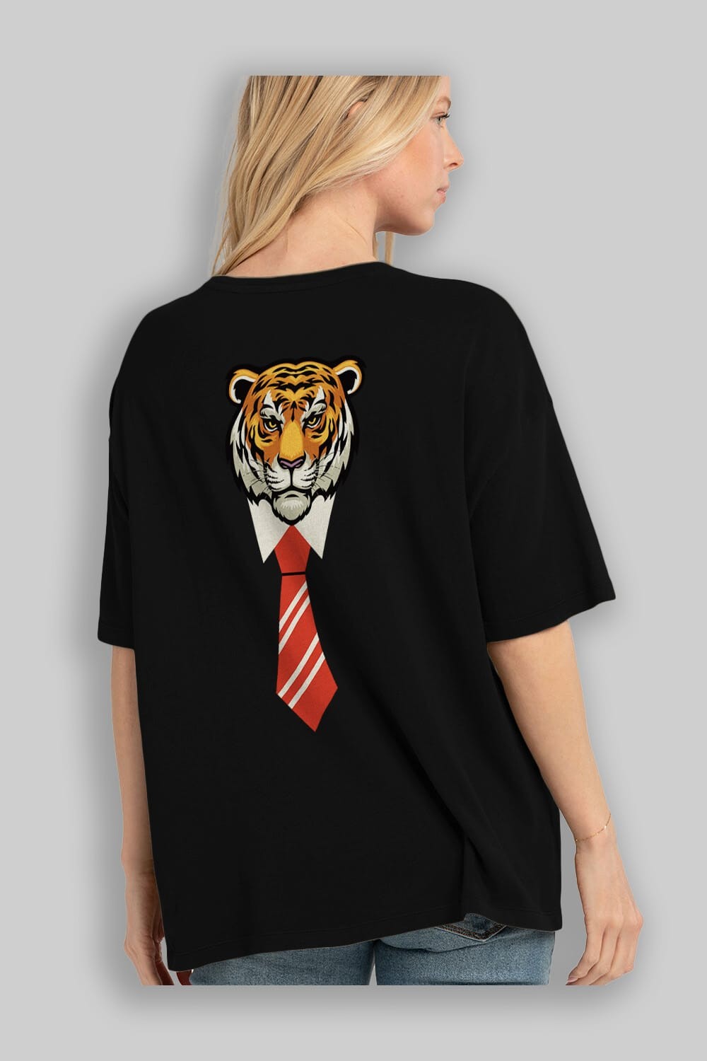 Tiger With Tie Arka Baskılı Oversize t-shirt Erkek Kadın Unisex