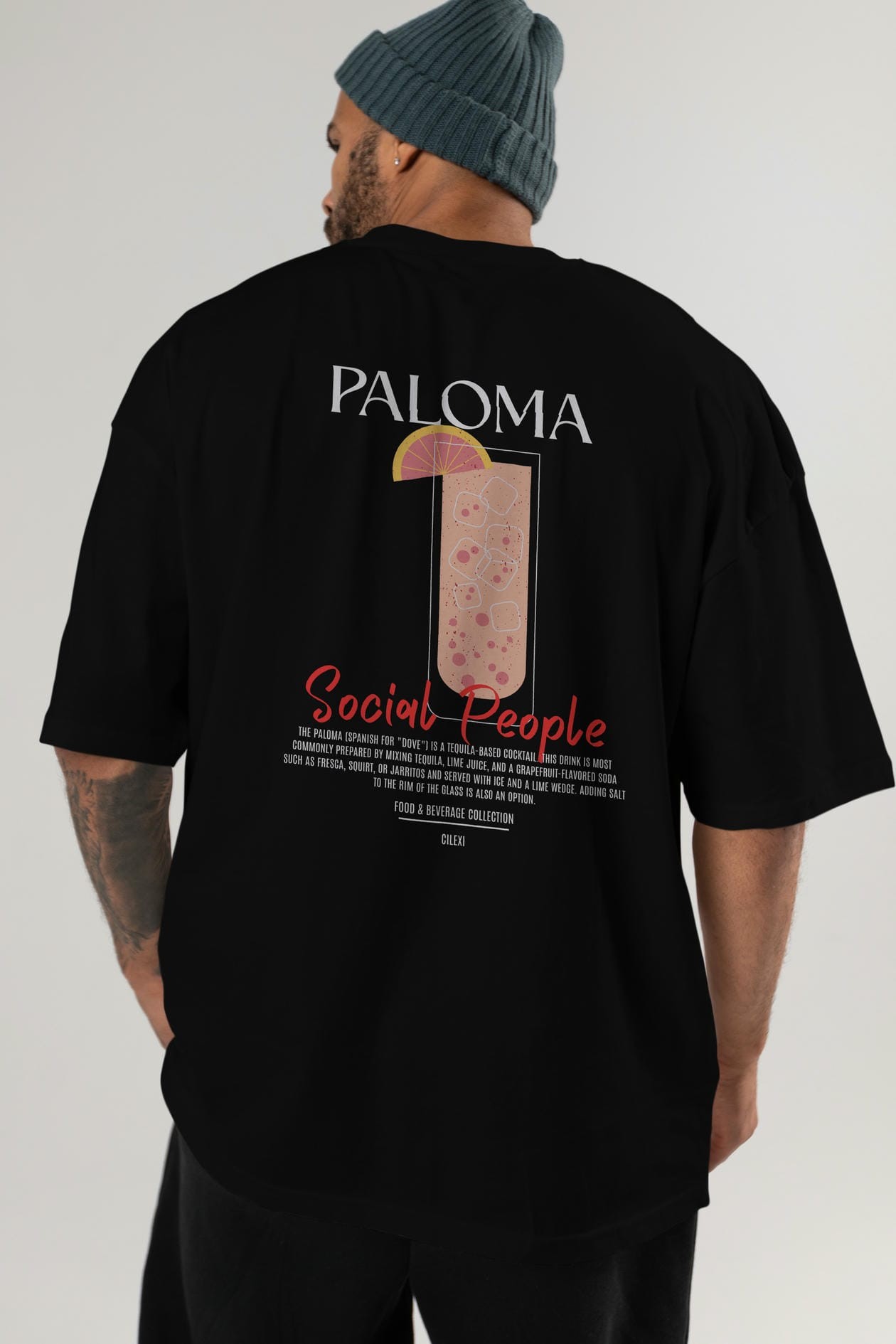 Paloma Kokteyl Serisi Baskılı Oversize t-shirt Erkek Kadın Unisex %100 Pamuk Bisiklet Yaka tişort