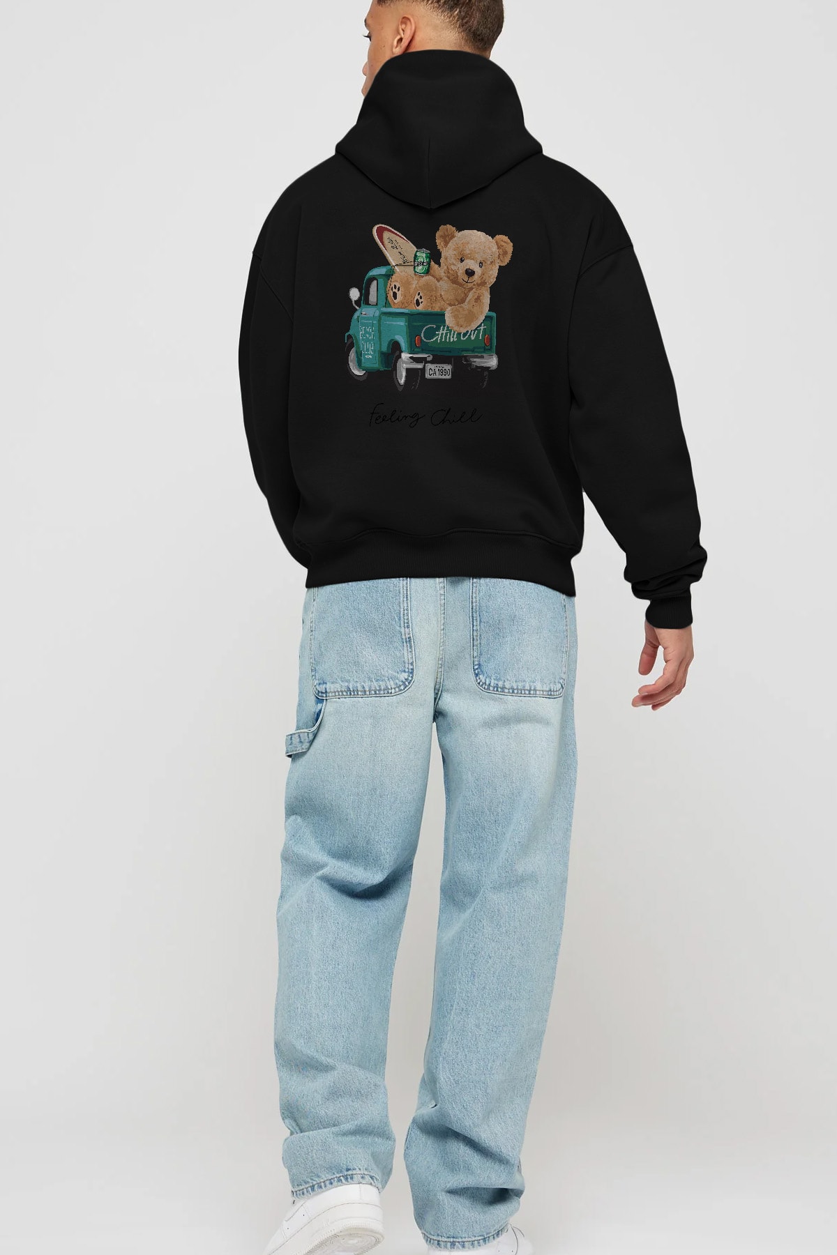 Teddy Bear Chill Out Arka Baskılı Hoodie Oversize Kapüşonlu Sweatshirt Erkek Kadın Unisex