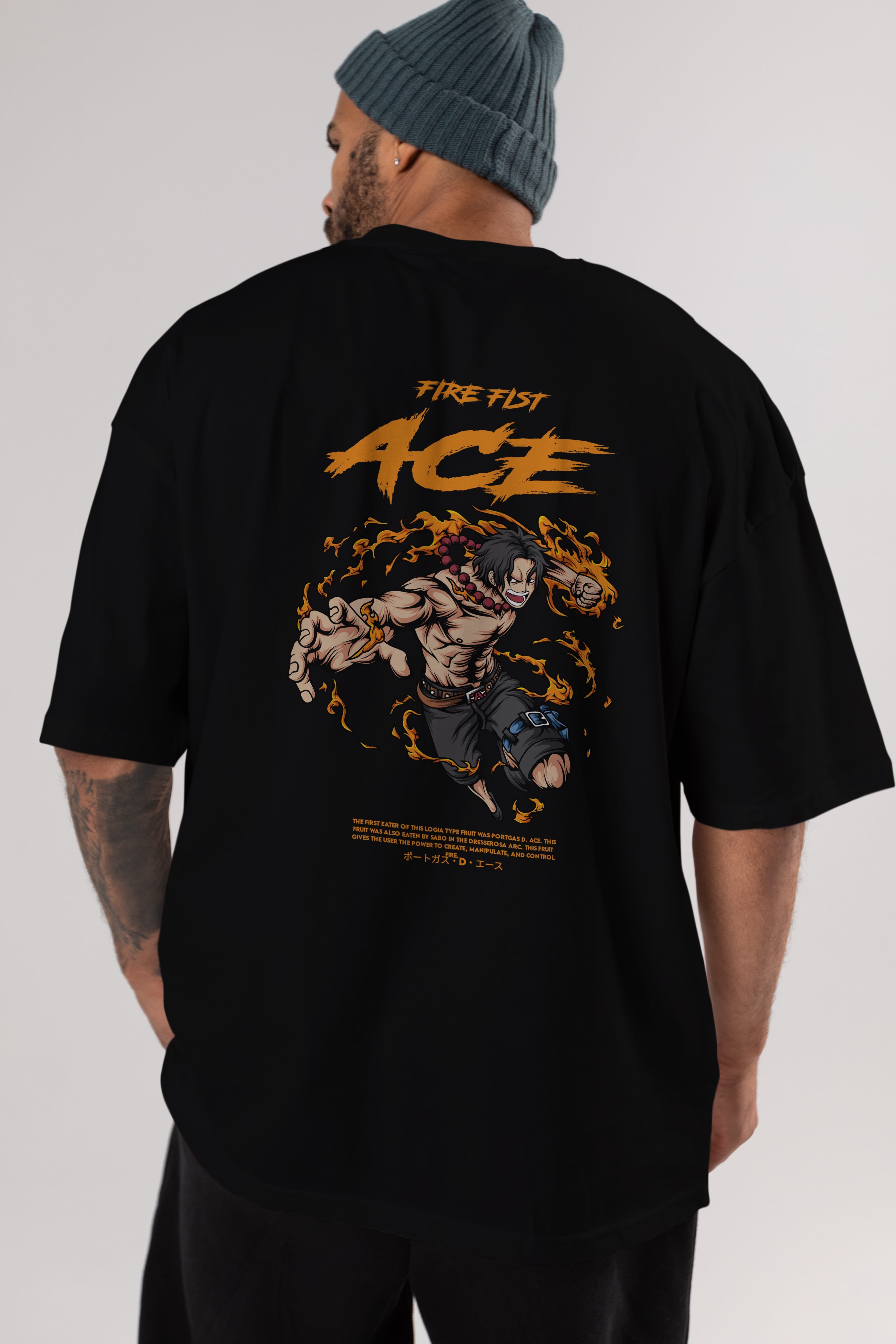 Fire Fist Ace Anime Arka Baskılı Oversize t-shirt Erkek Kadın Unisex