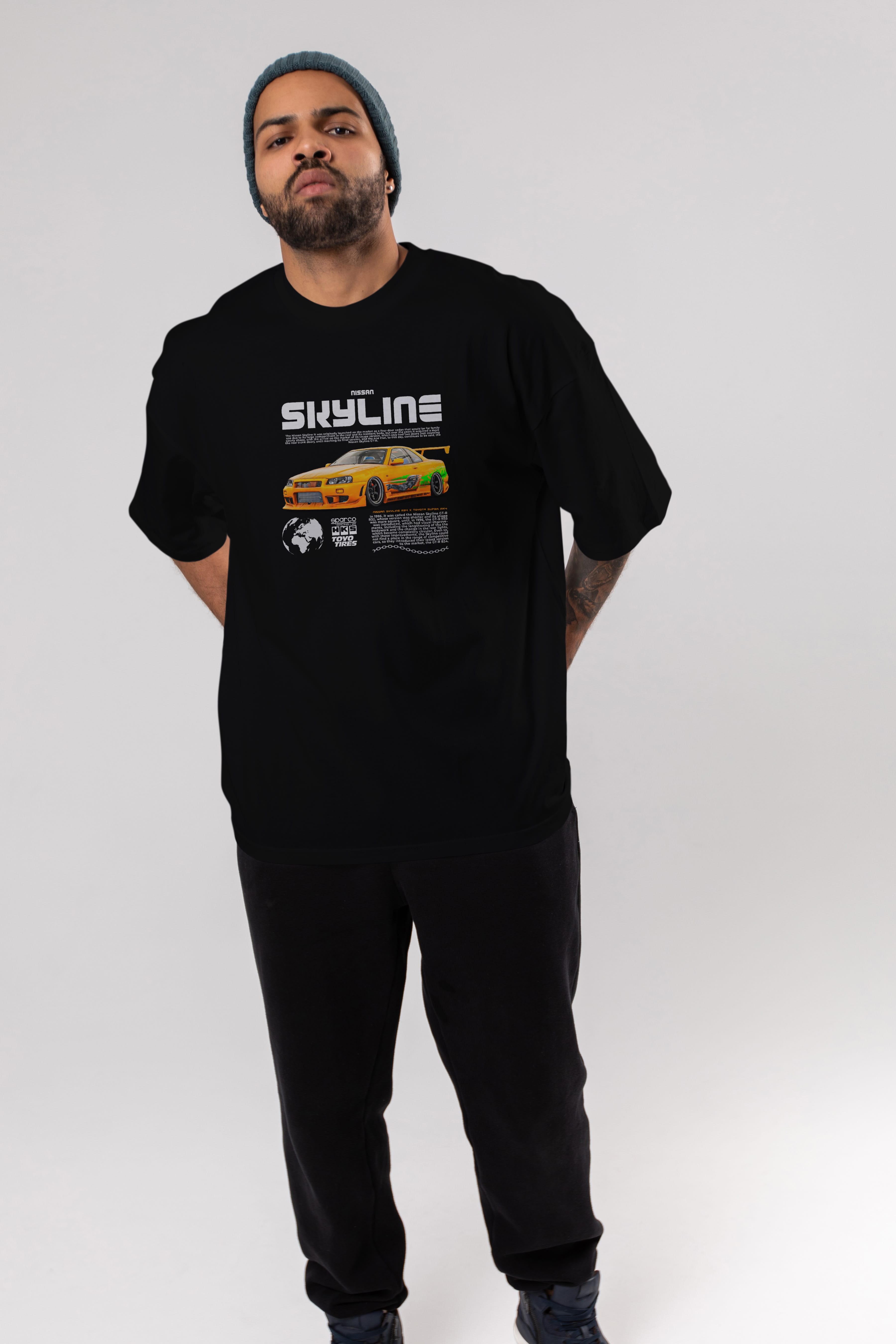 SKYLINE X SUPRA Ön Baskılı Oversize t-shirt Erkek Kadın Unisex %100 Pamuk Bisiklet Yaka tişort