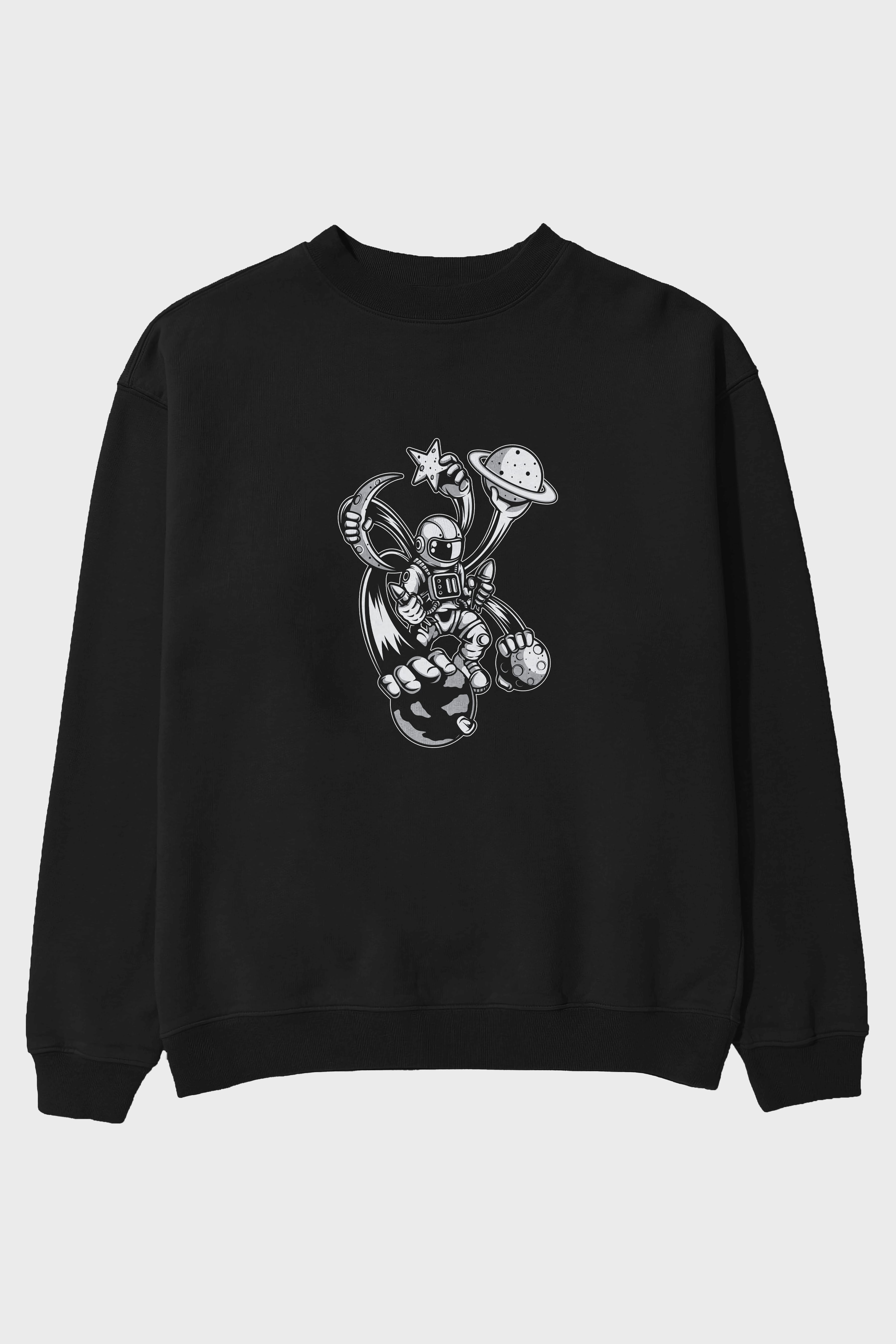 Astronaut Multiple Hands Ön Baskılı Oversize Sweatshirt Erkek Kadın Unisex