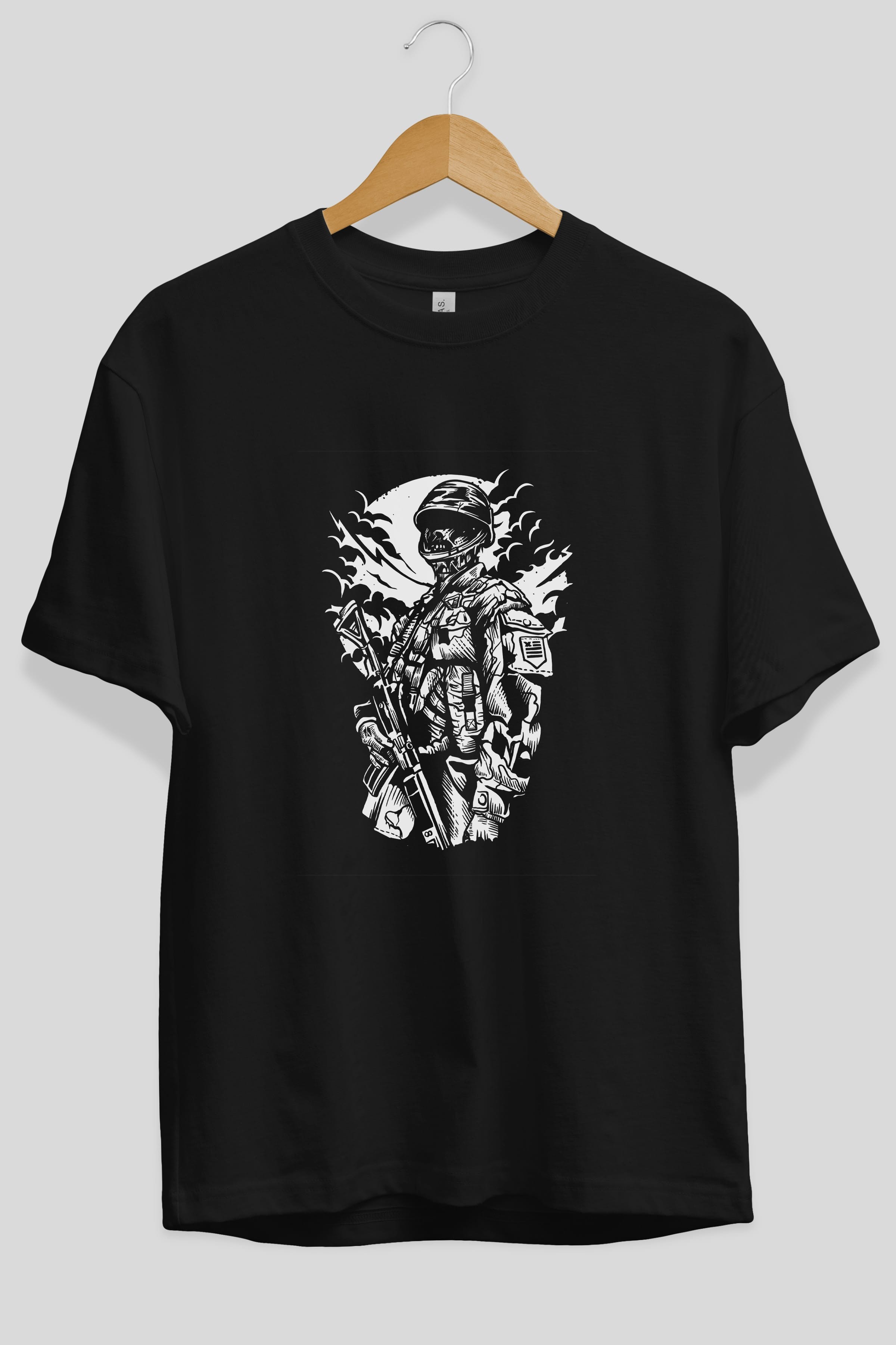 Zombie Soldier Ön Baskılı Oversize t-shirt Erkek Kadın Unisex %100 Pamuk tişort
