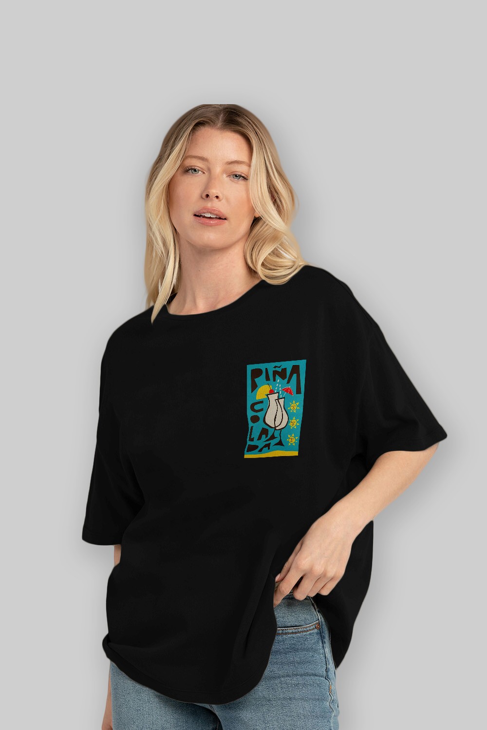 Pina Colada 4 Ön Sol Baskılı Oversize t-shirt Erkek Kadın Unisex %100 Pamuk Bisiklet Yaka tişort